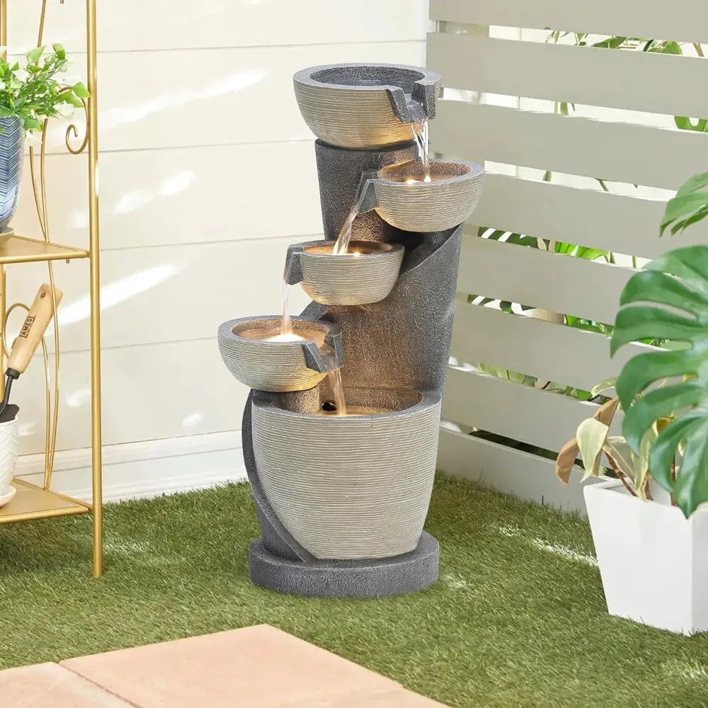 Small Water Fountain Outdoor, 23" Polyresin Modern Outdoor Water Fountains with LED Lights Garden Decor - Mountain Lakes Mall