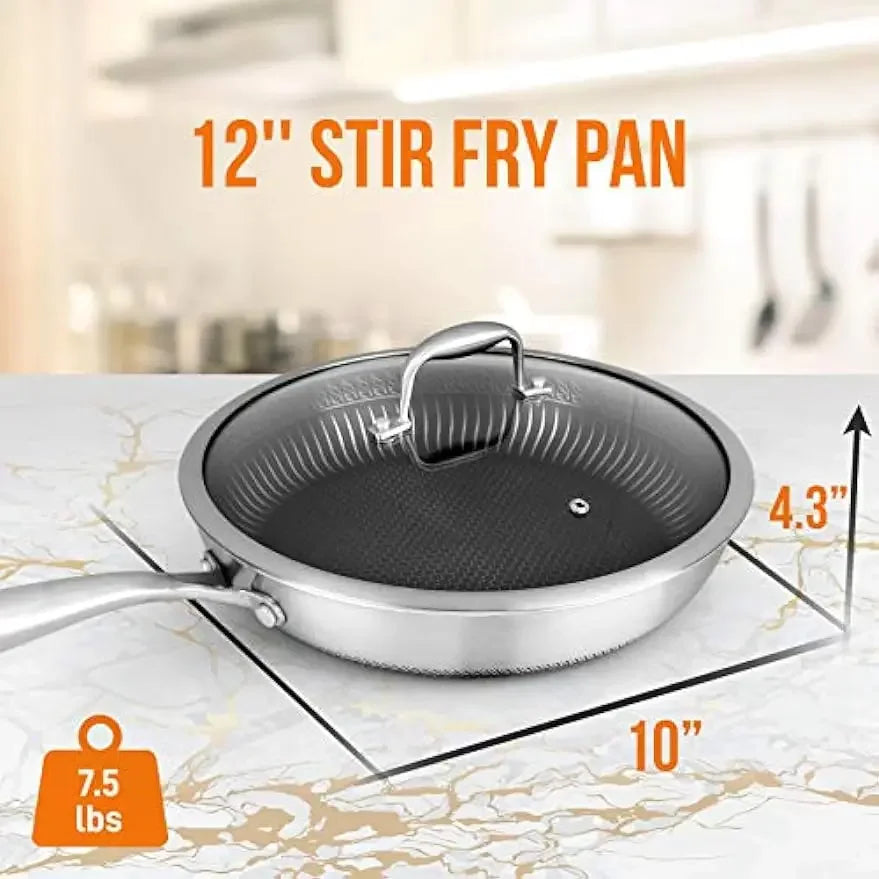 10-Inch Frying Pan Non-Stick Cookware Stainless Steel Scratch-Resistant with Lid Kitchen - Mountain Lakes Mall