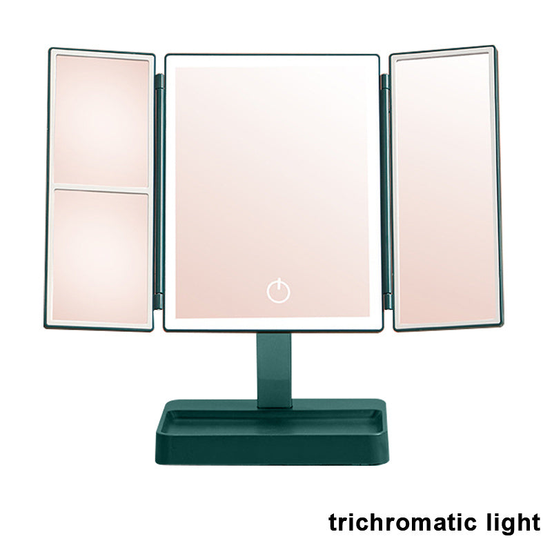 360° Adjust Foldable Makeup Mirror With LED Light Rechargeable Wireless 1-3X Magnifying 3 Tone Light Desktop Vanity Mirror Table - Mountain Lakes Mall