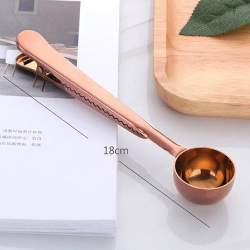 Two-in-one Stainless Steel Coffee Spoon Sealing Clip Kitchen Gold Accessories Recipient Cafe Expresso Cucharilla Decoration - Mountain Lakes Mall