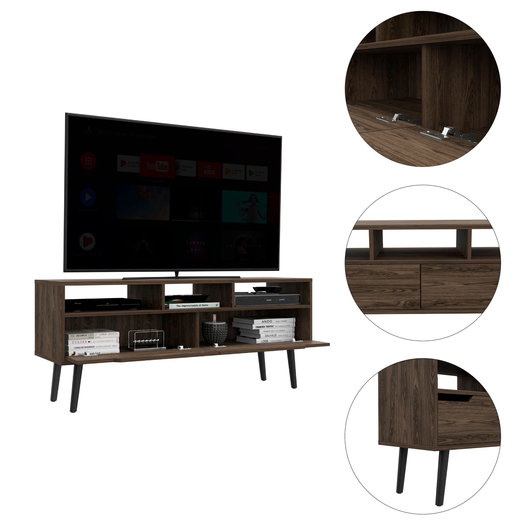 Hamburg TV Stand For TV´s up 60", Four Legs, Three Open Shelves - Mountain Lakes Mall