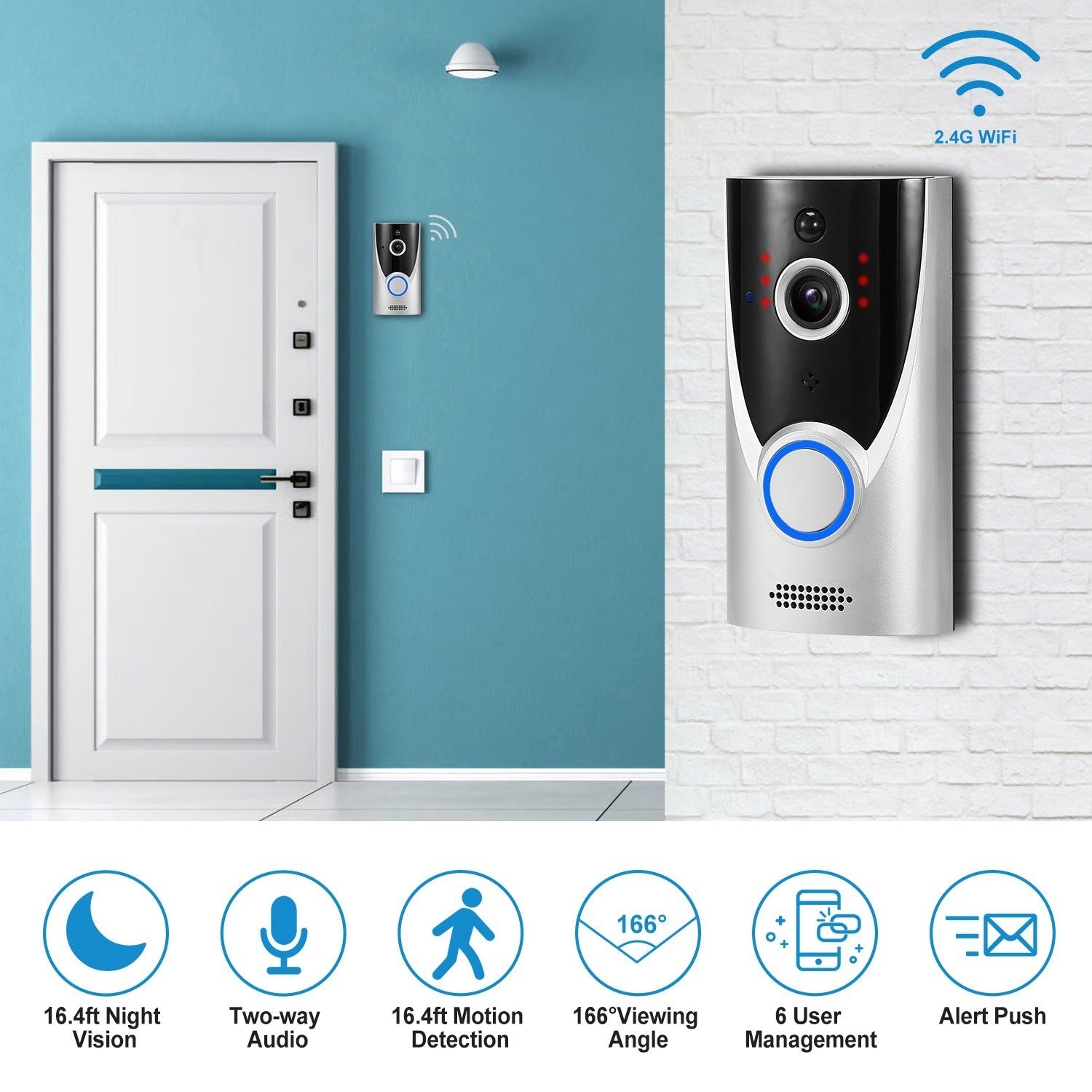 WiFi Video Doorbell Wireless Door Bell 720P HD WiFi Security Camera with Two-way Talk PIR Motion - Mountain Lakes Mall