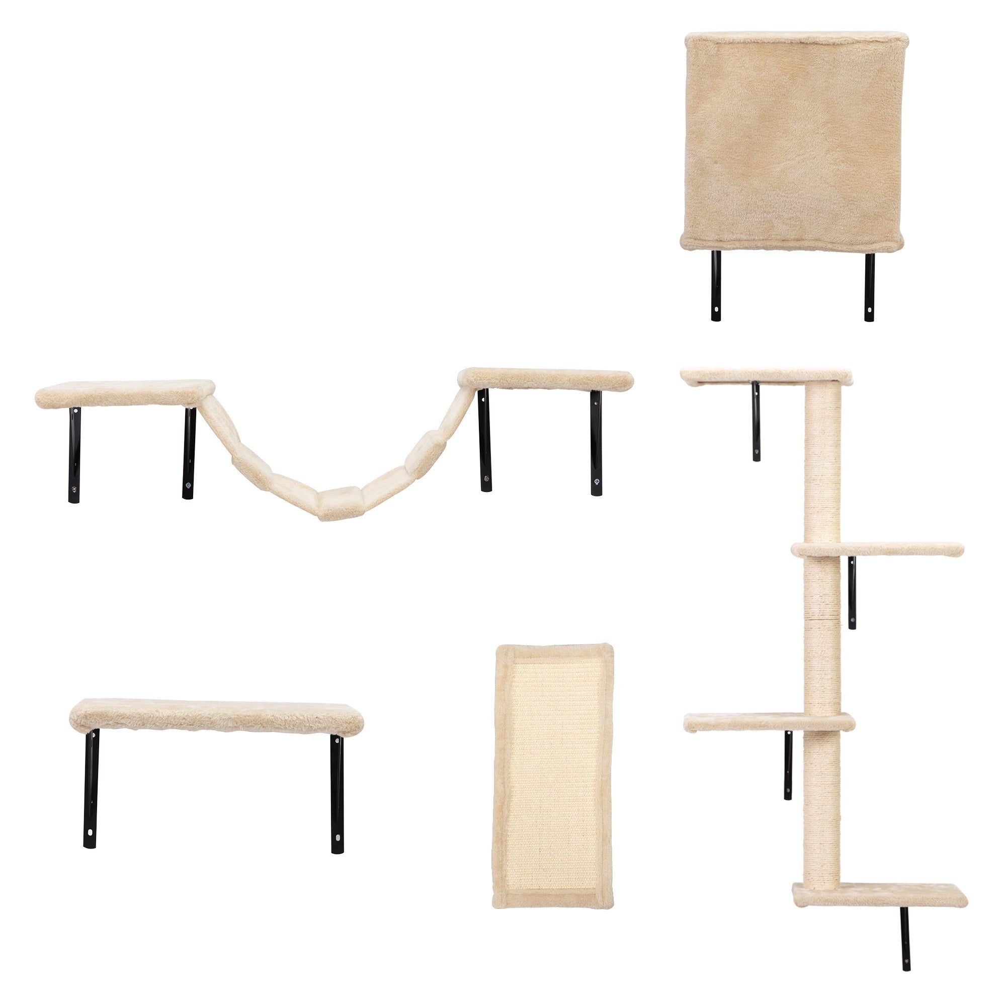 5 Pcs Wall Mounted Cat Climber Set;  Floating Cat Shelves and Perches;  Cat Activity Tree with Scratching Posts;  Modern Cat Furniture - Mountain Lakes Mall