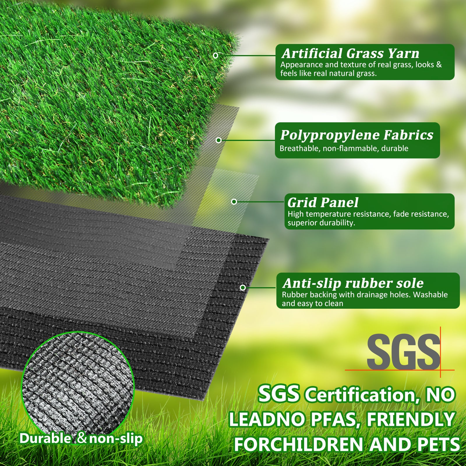 5FTX8FT Outdoor Artificial Grass Runner Rug, Thick Realistic Fake Grass Roll Decor Patio Balcony Garden Lawn, Dog Pets Turf Drain Mat, 1.38" Pile Height - Mountain Lakes Mall