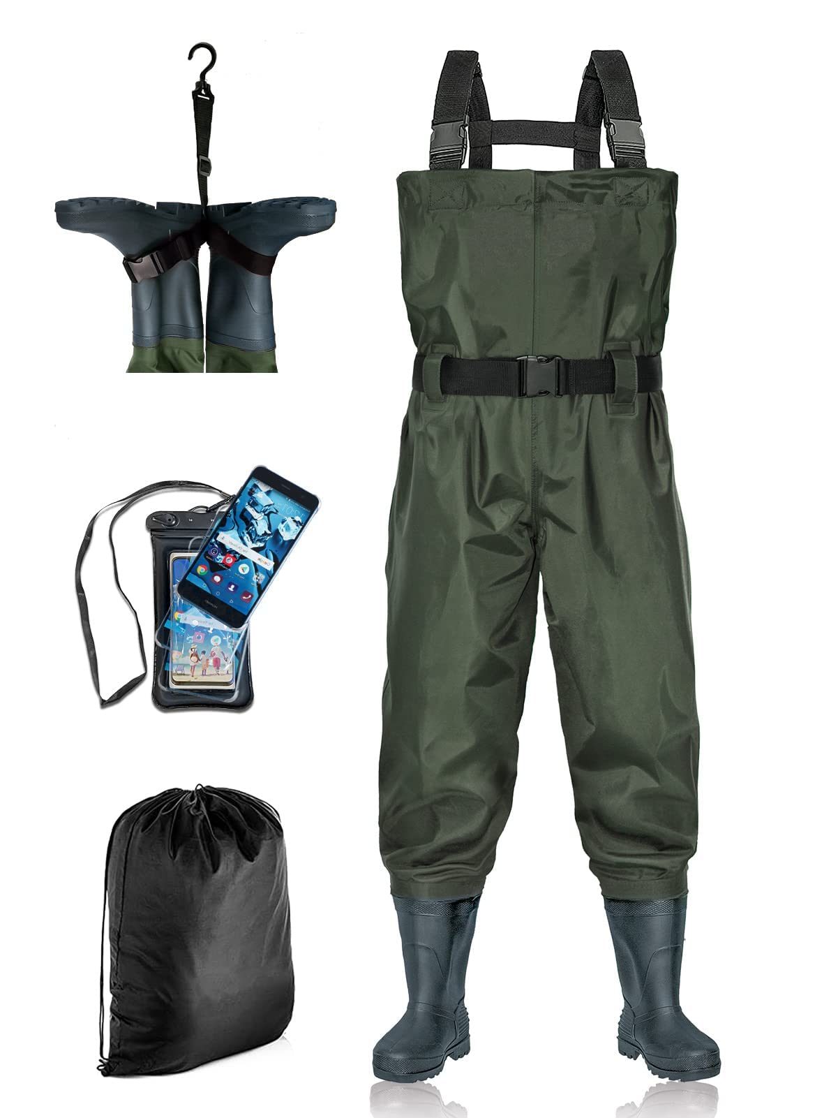 BELLE DURA Fishing Waders Chest Waterproof Light Weight Nylon Bootfoot Waders for Men Women with Boots - Mountain Lakes Mall