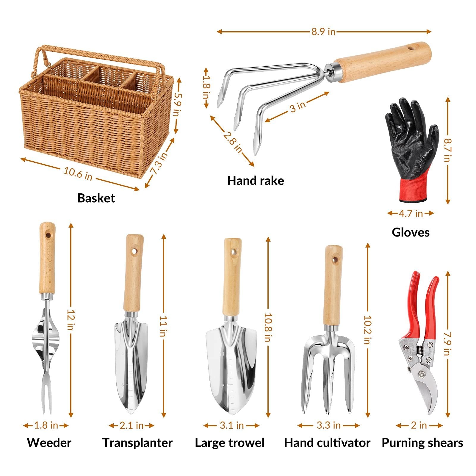 Gardening Hand Tools with Basket - Mountain Lakes Mall