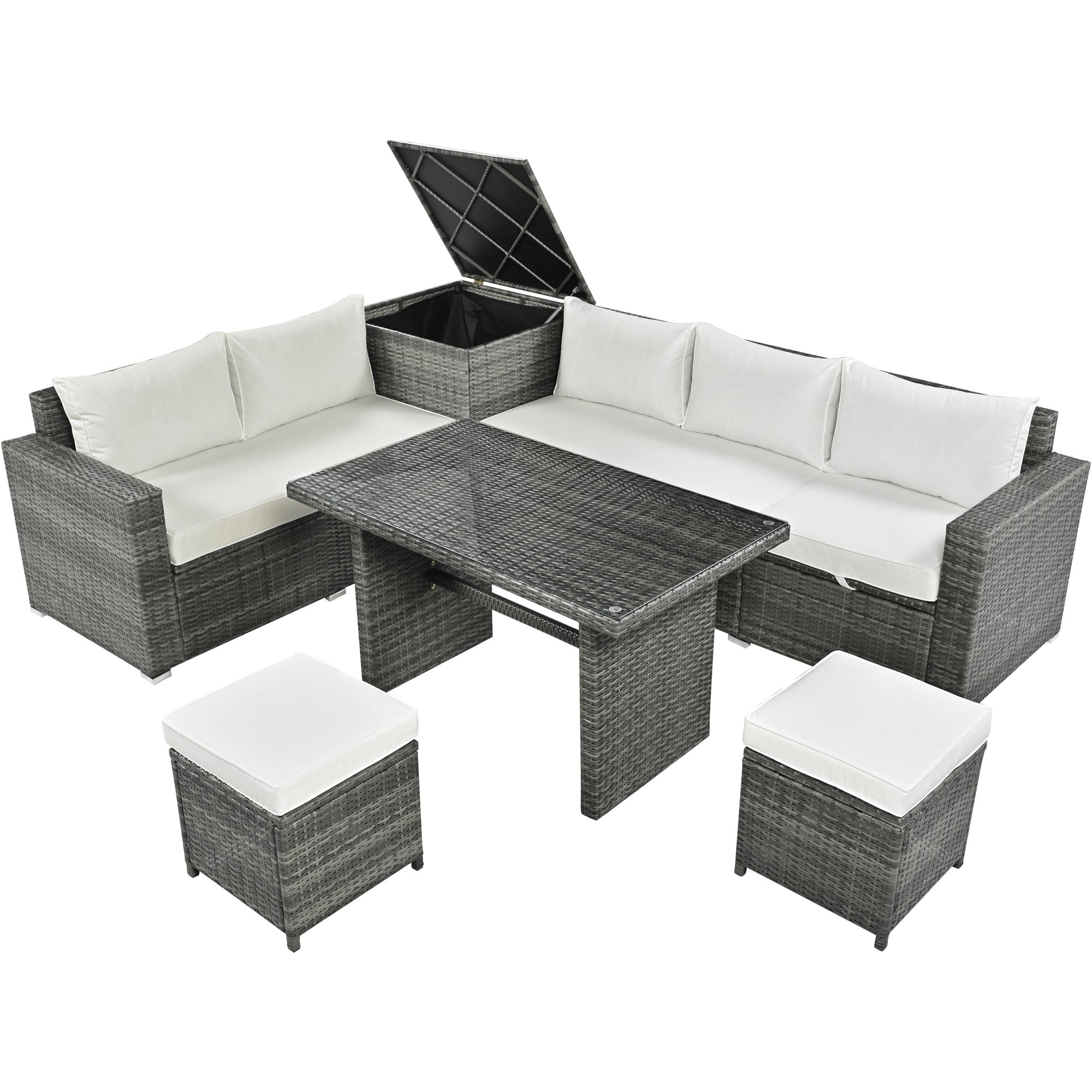 Outdoor 6-Piece All Weather PE Rattan Sofa Set, Garden Patio Wicker - Mountain Lakes Mall