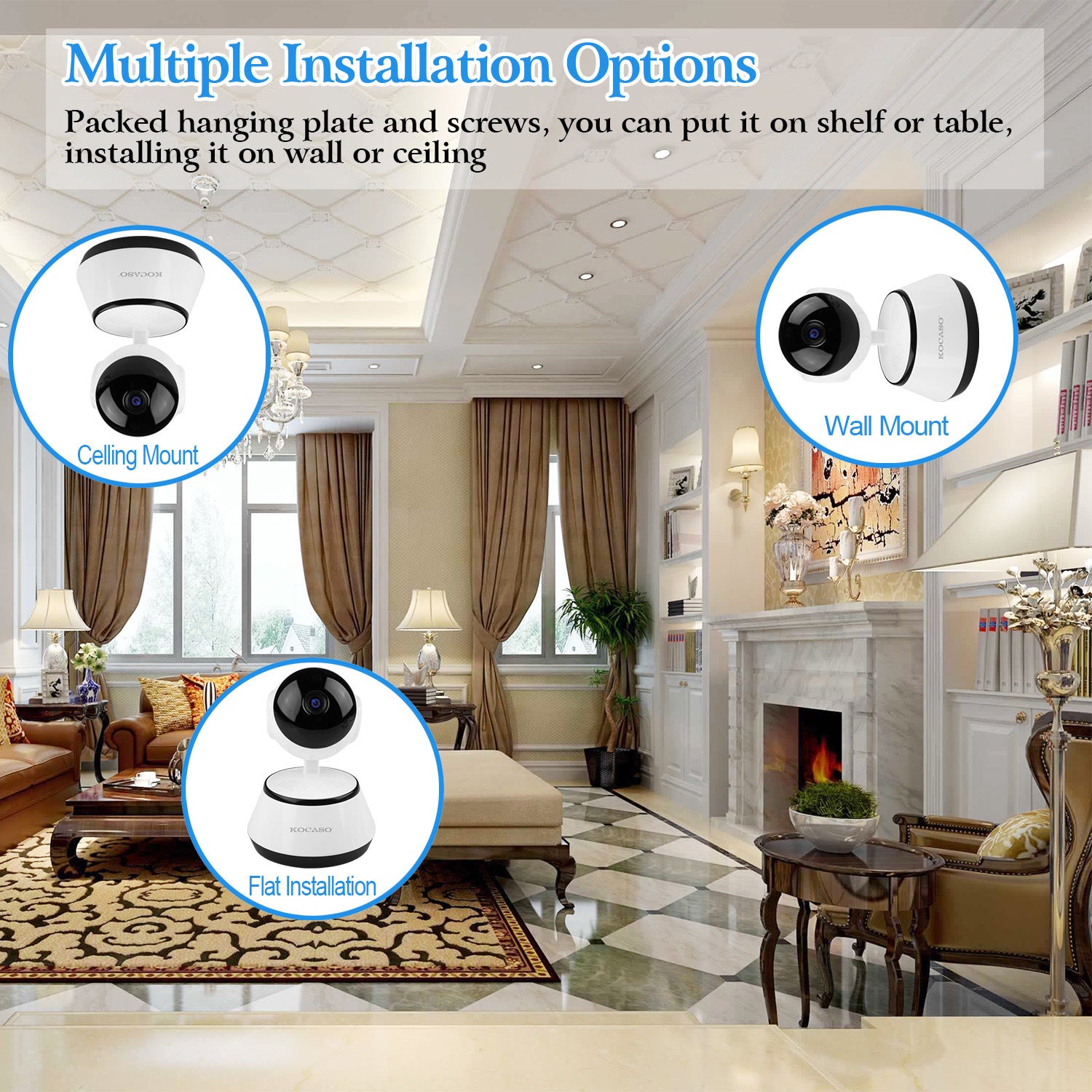 720P WiFi IP Camera Motion Detection IR Night Vision Indoor 360 Degree Coverage Security Surveillance App Cloud Available - Mountain Lakes Mall