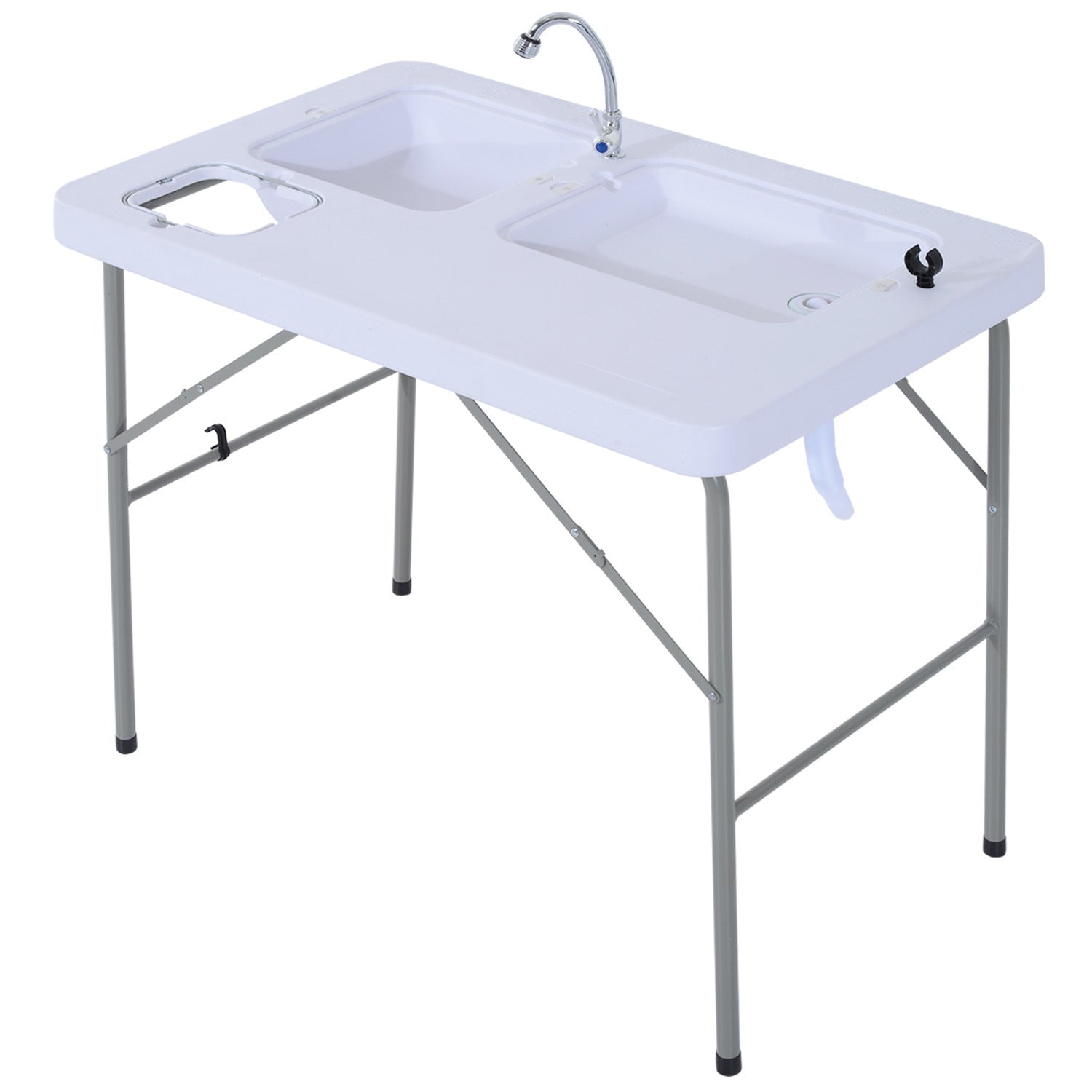 Outsunny Folding Camping Table with Faucet and Dual Water Basins, Outdoor Fish Table Sink Station, for Picnic, Fishing, 40'' - Mountain Lakes Mall