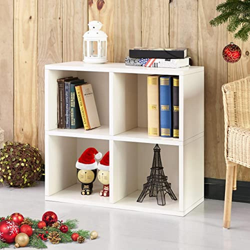 Modern 4 Cubby Shelf White Heavy Duty Storage Tool-free Assembly Recycled Material Bedroom Living Room Library Study Room 12"D x - Mountain Lakes Mall