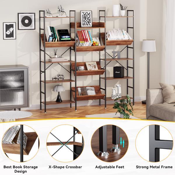 Triple Wide 5 Tier Bookshelf,Tall Bookcase with 14 Open Display Shelves - Mountain Lakes Mall