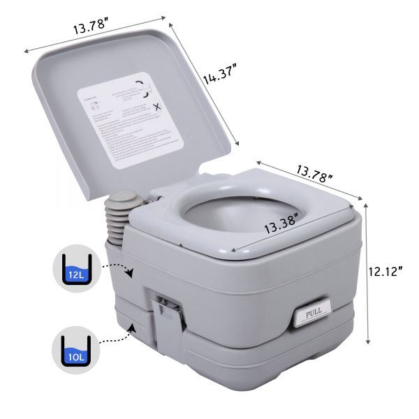 Lightweight Portable Toilet, 2.6 Gallon Flushable Camping Toilet, Sanitary Outdoor Travel Toilet for Tents Boats Semi Trucks RV Campers, Gray XH - Mountain Lakes Mall