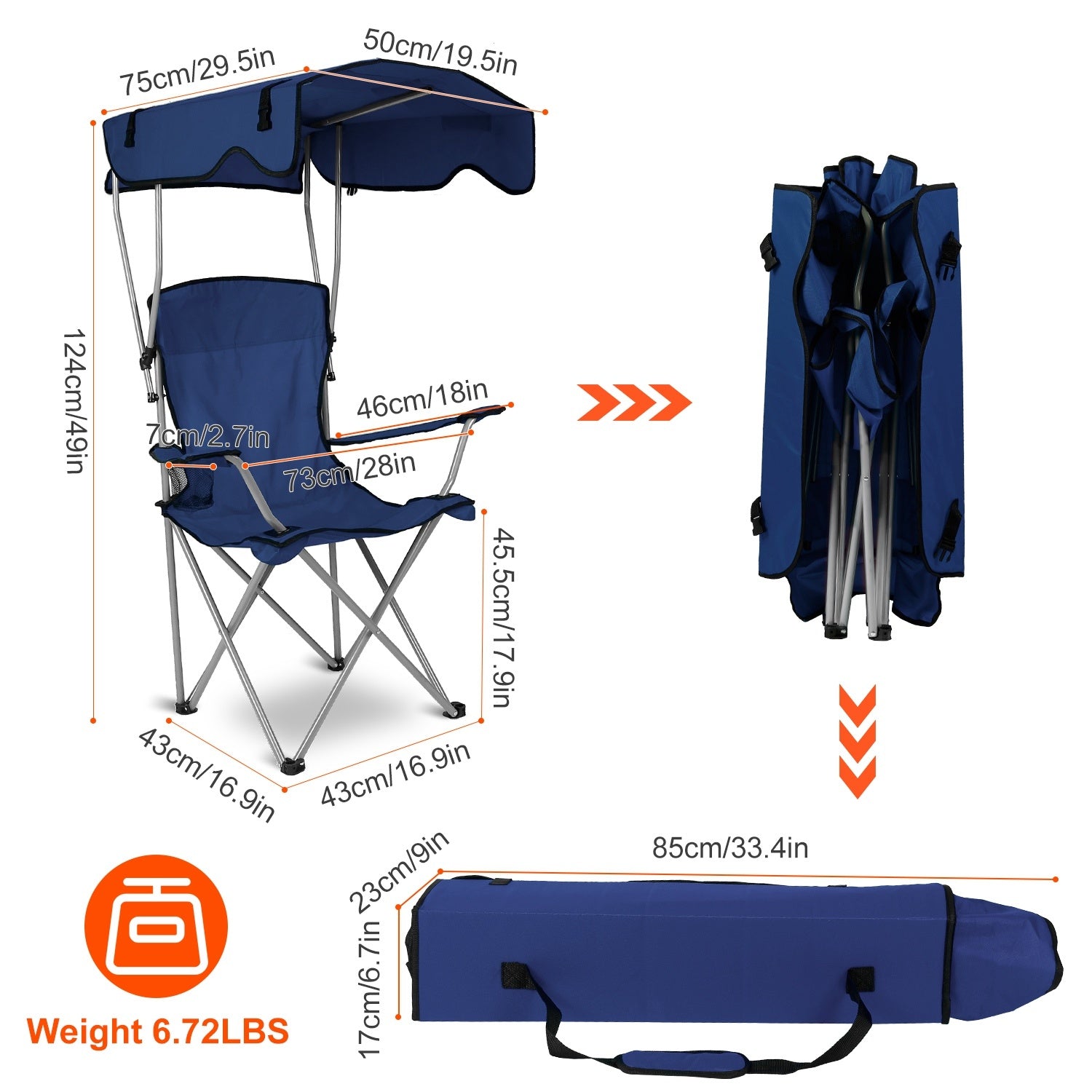 Foldable Beach Canopy Chair Sun Protection Camping Lawn Canopy Chair 330LBS Load Folding Seat - Mountain Lakes Mall