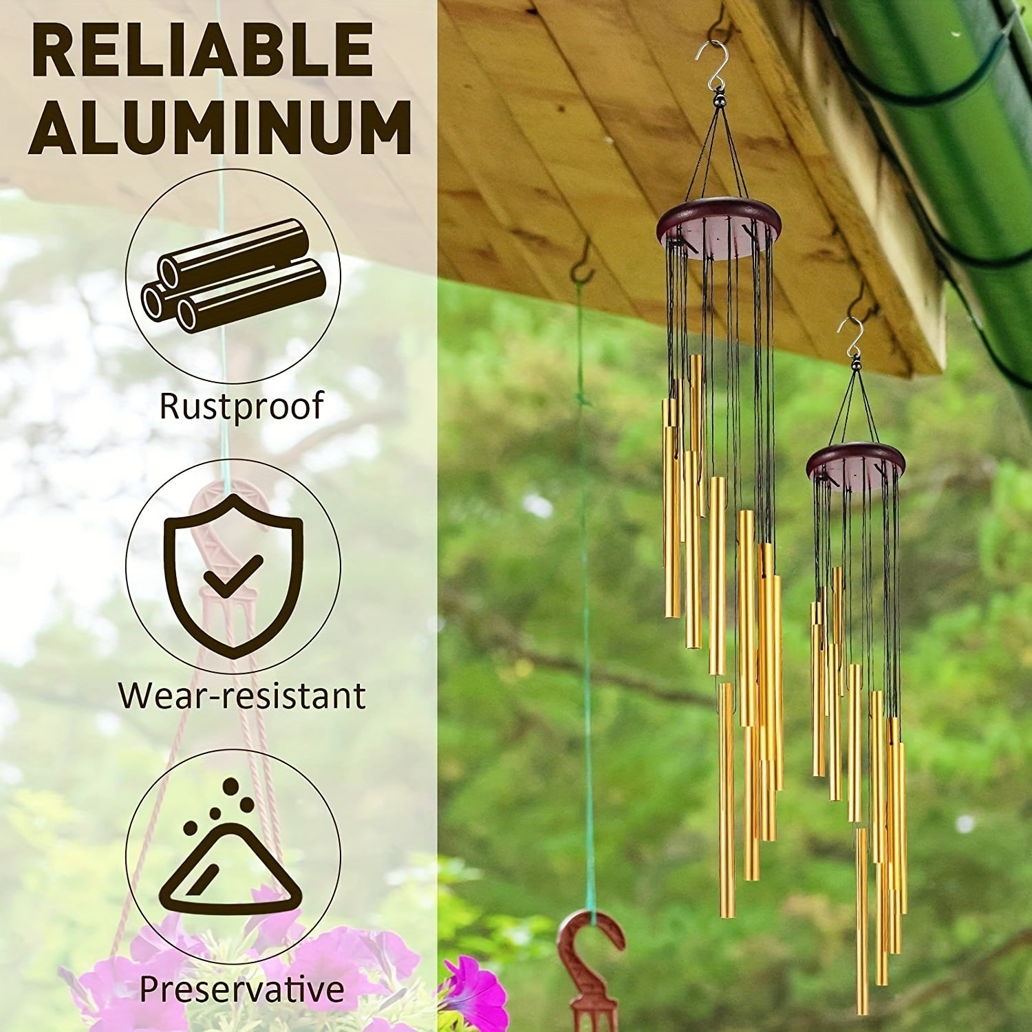 1pc, 21.6 Inches Golden Vintage Wind Chime - Mountain Lakes Mall