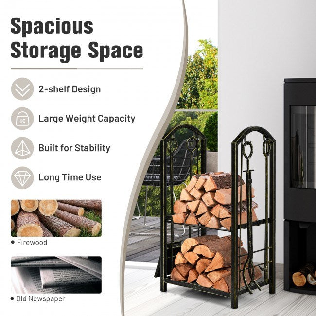 Fireplace Log Rack with 4 Pieces Fireplace Tools - Mountain Lakes Mall