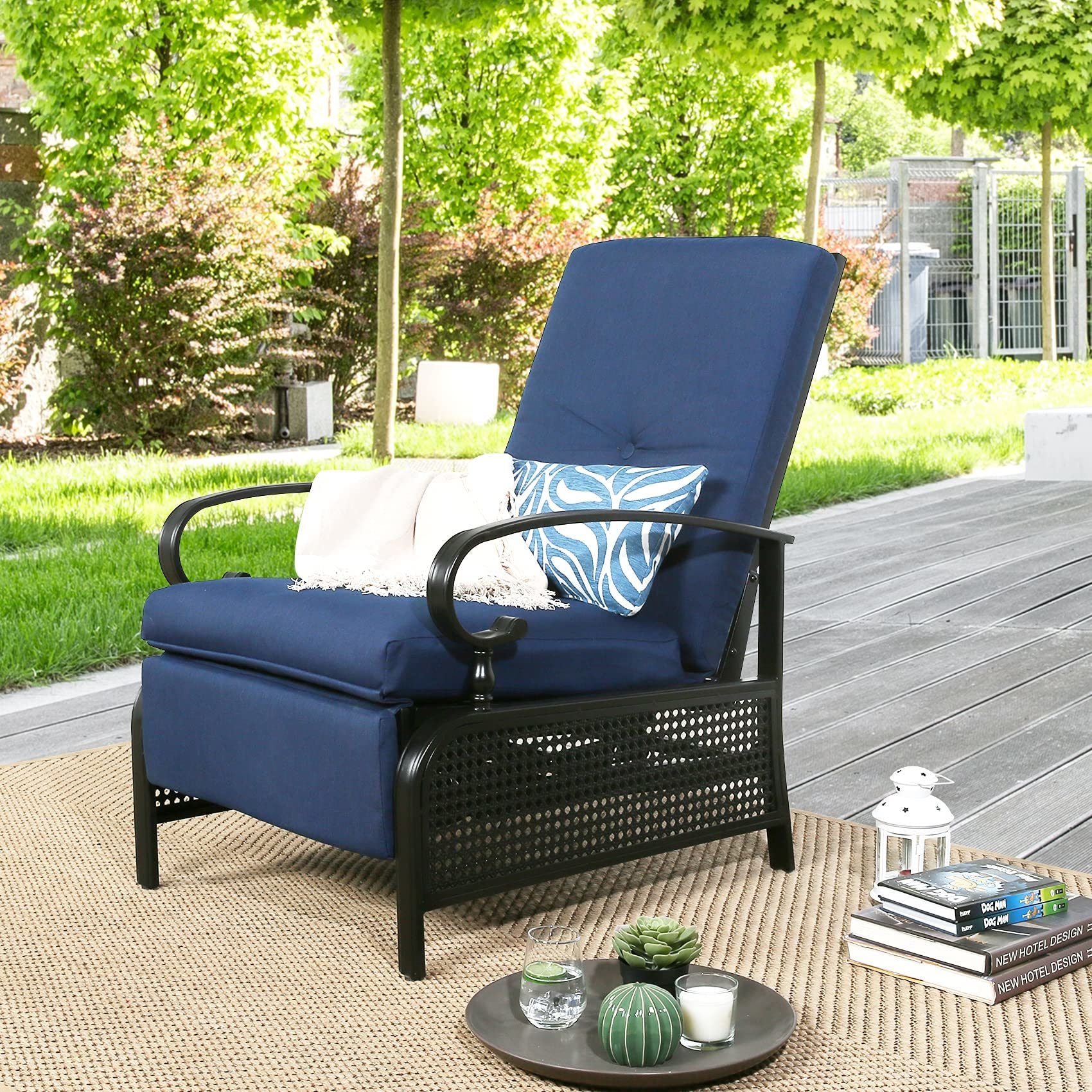 Outdoor Recliner Adjustable Patio Reclining Lounge Chair with Olefin Cushion - Mountain Lakes Mall