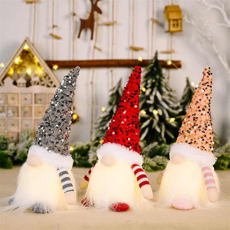 3PS Christmas Gnome Plush Doll Light-Up Tabletop Decor with Sequin Hat