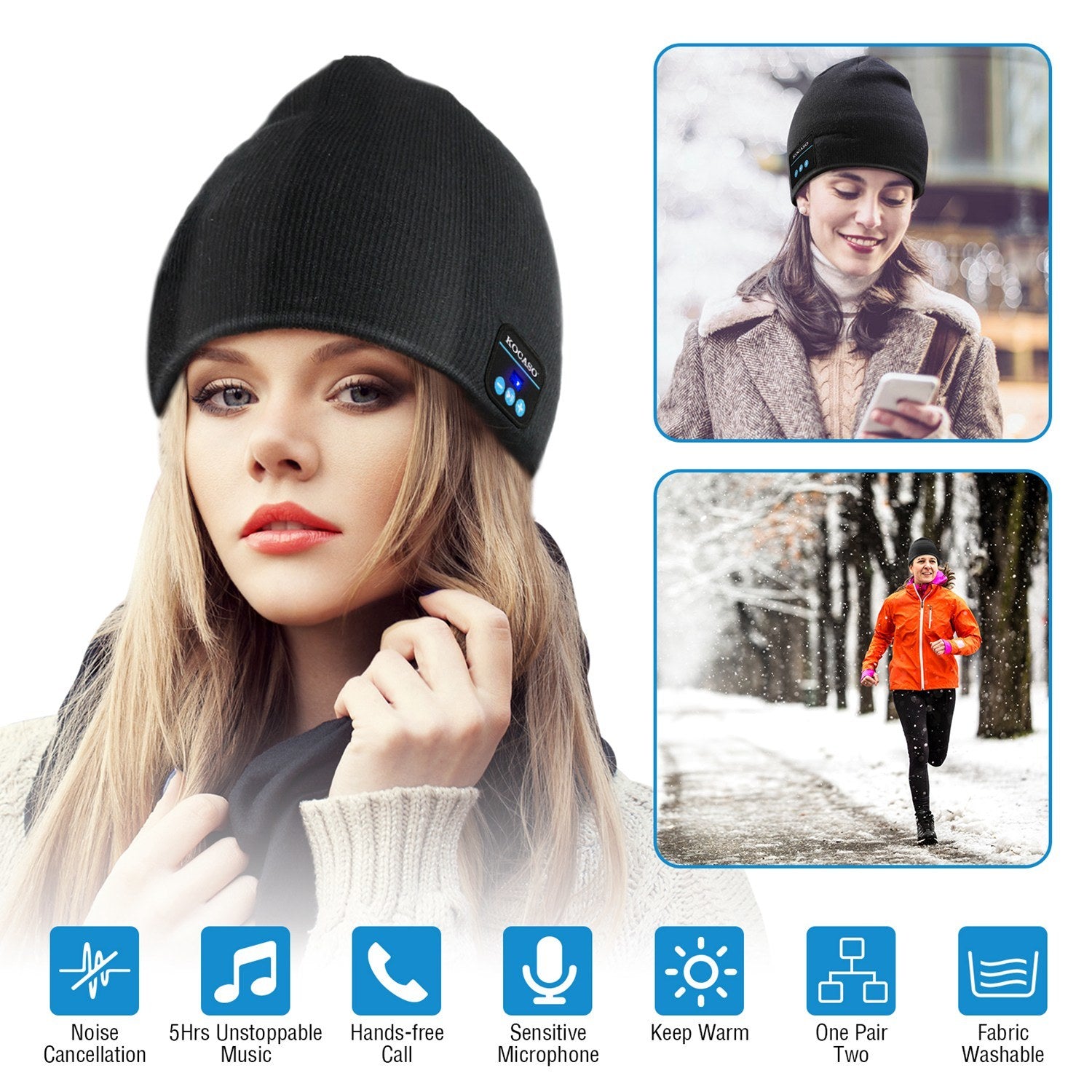 Soft Wireless Beanie Headphone Hat Wireless V4.2 Noise Cancellation Stereo Earphones Cap - Mountain Lakes Mall