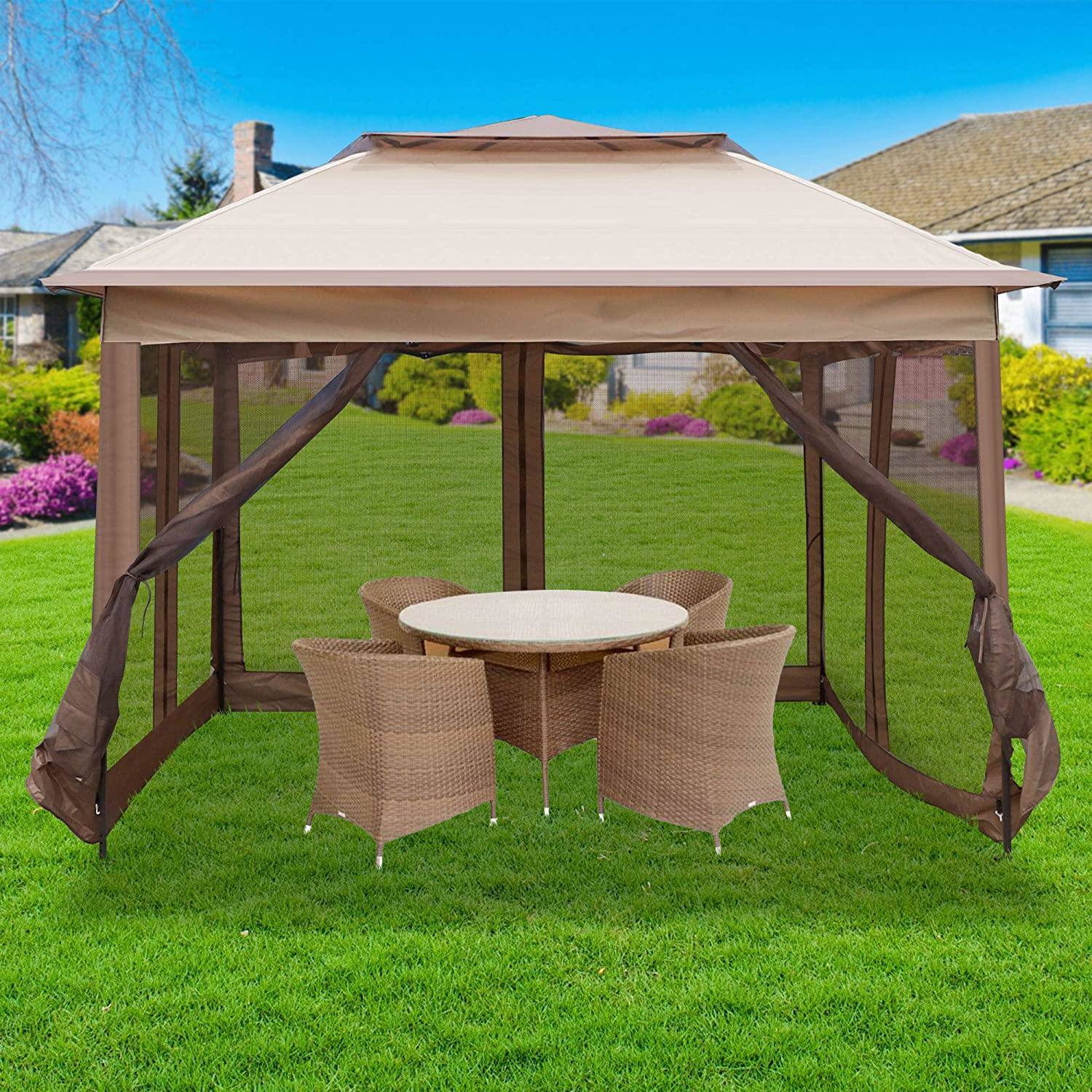 Bosonshop 10.5' x 10.5' Pop Up Canopy Gazebos Tent with Mesh Sidewall Height Adjustable Outdoor Party Tent - Mountain Lakes Mall