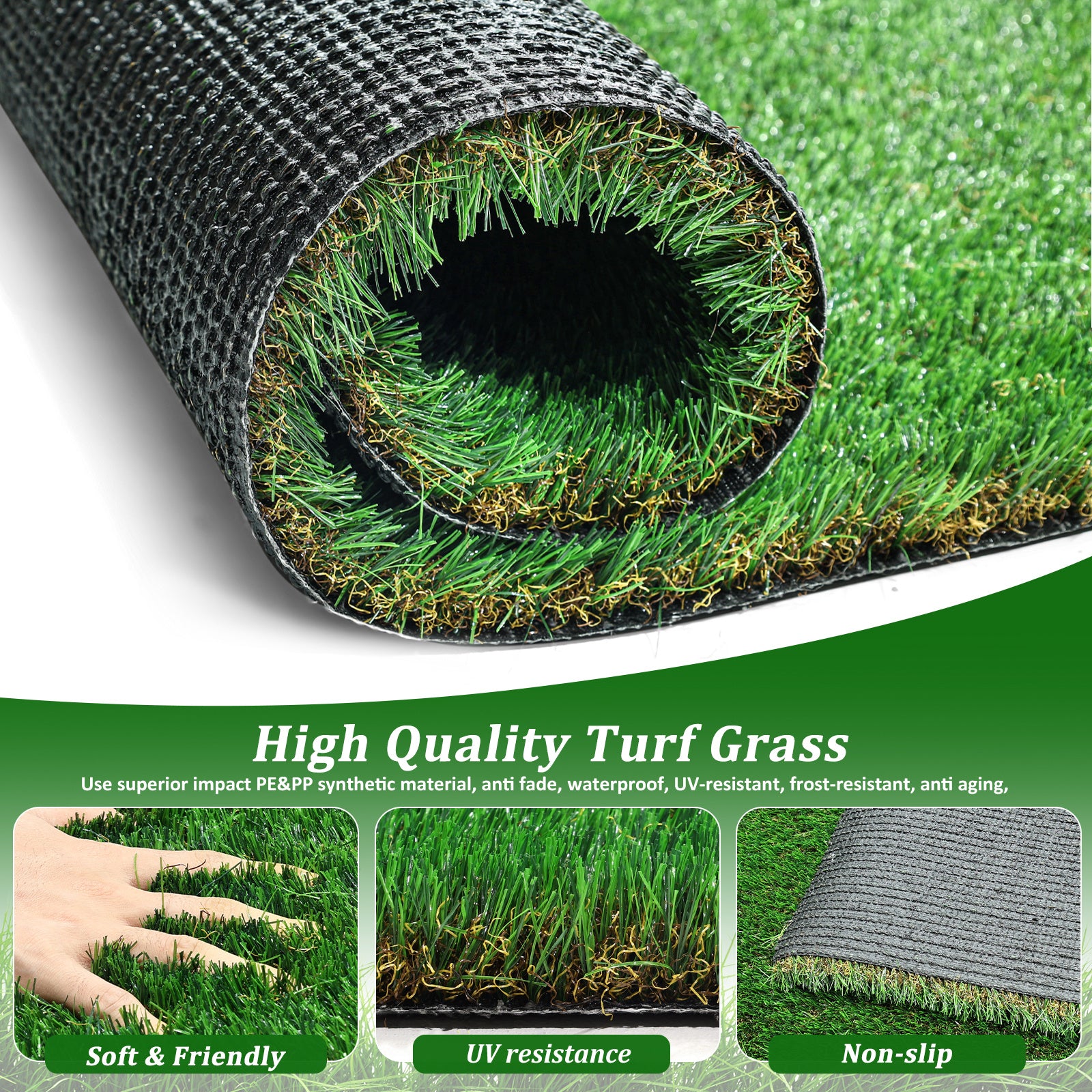 5FTX8FT Outdoor Artificial Grass Runner Rug, Thick Realistic Fake Grass Roll Decor Patio Balcony Garden Lawn, Dog Pets Turf Drain Mat, 1.38" Pile Height - Mountain Lakes Mall