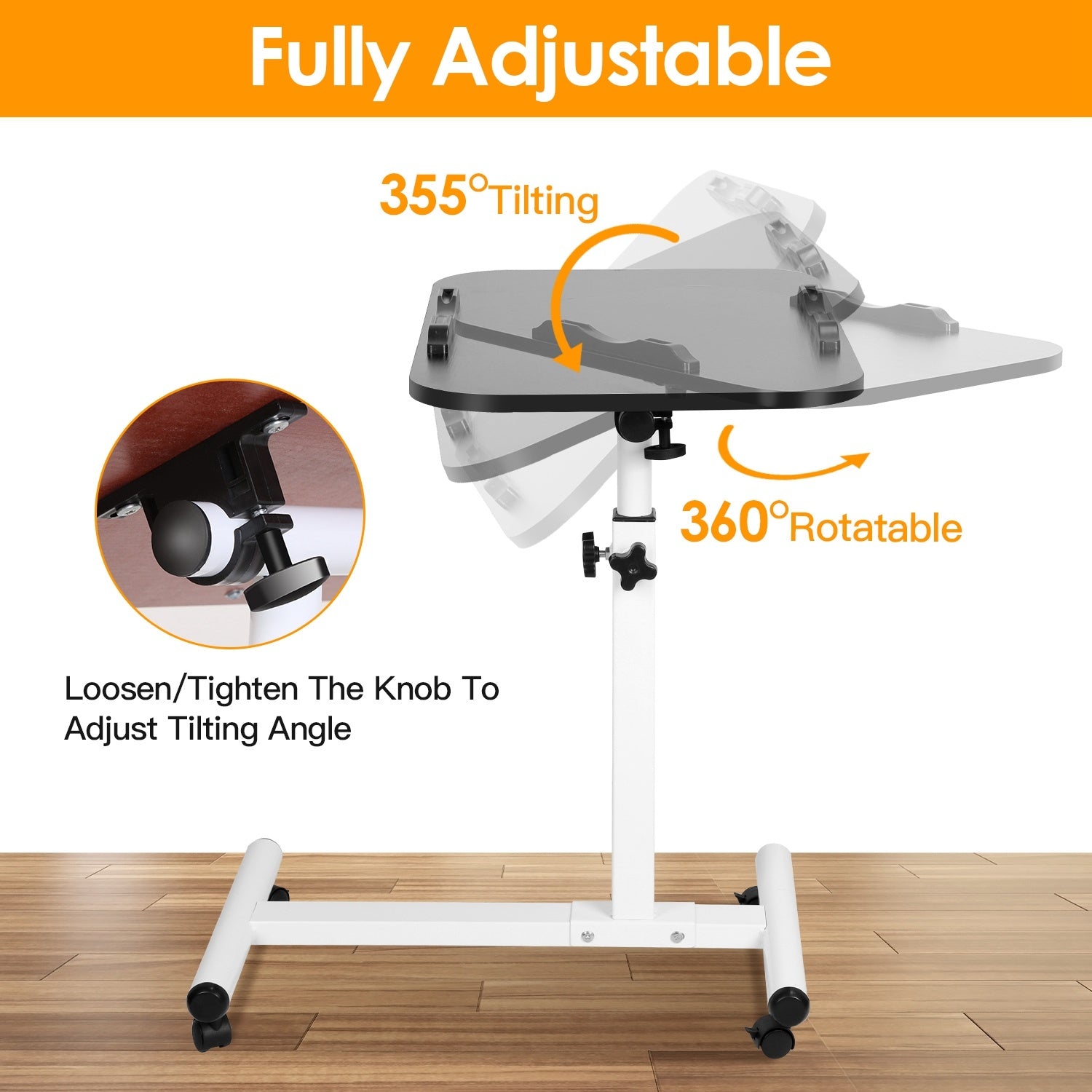 Rolling Laptop Table Portable Computer Desk Movable Table with Adjustable Height Tilting Angle - Mountain Lakes Mall