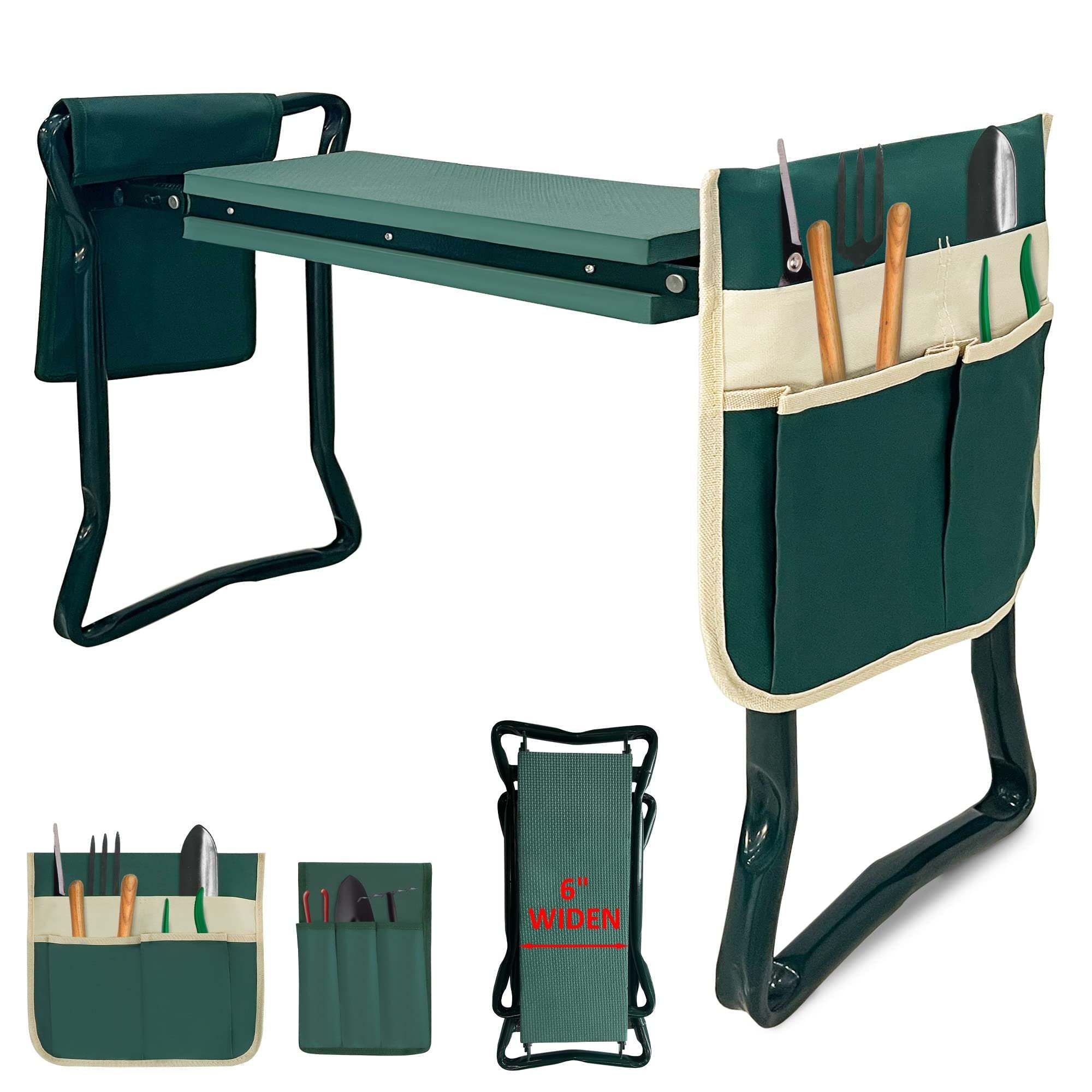 Foldable Garden Kneeler and Seat Gardening Bench with Two Tool Pouches and 6"/8" Widen Soft Kneeling Pad - Mountain Lakes Mall