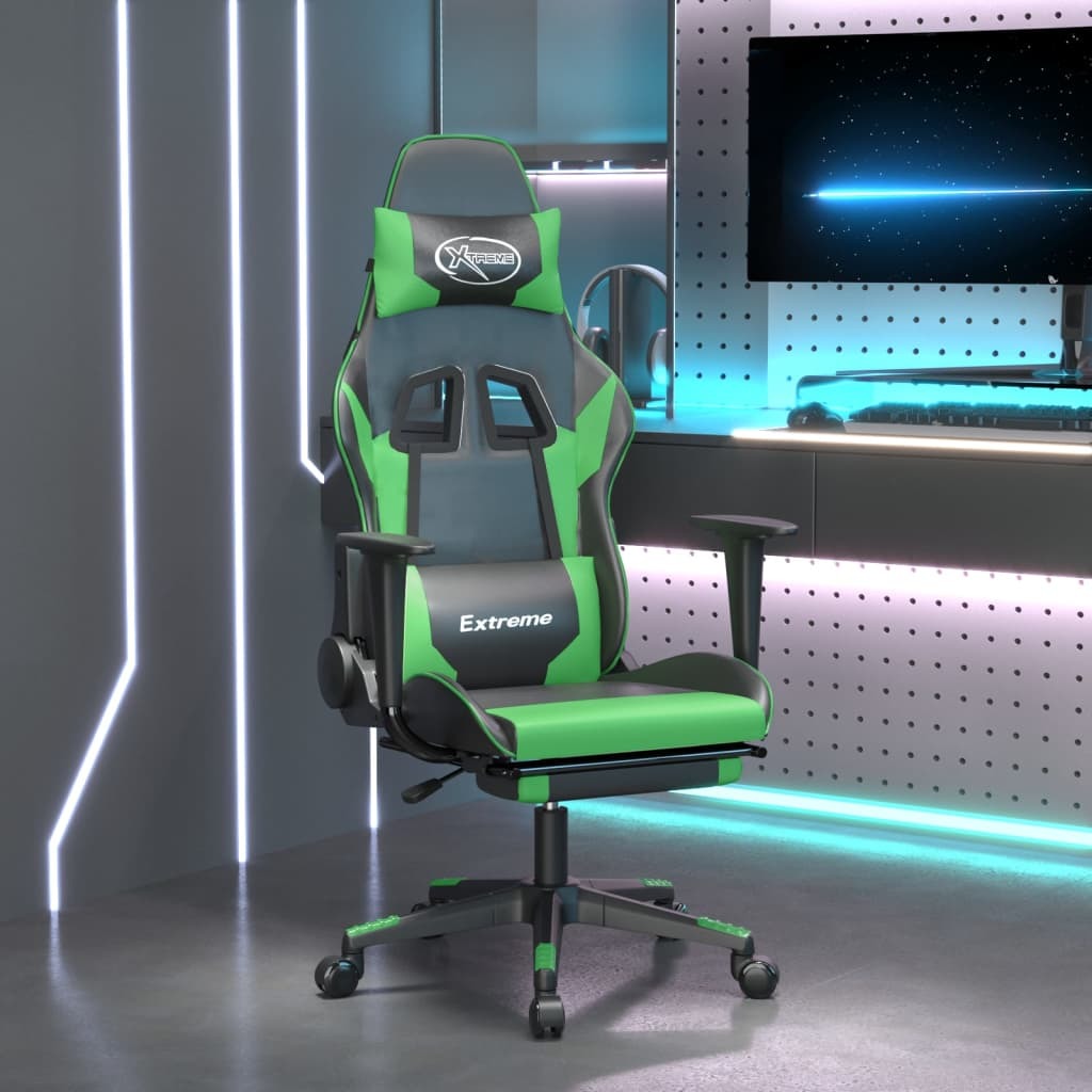 Gaming Chair with Footrest Black and Green Faux Leather - Mountain Lakes Mall