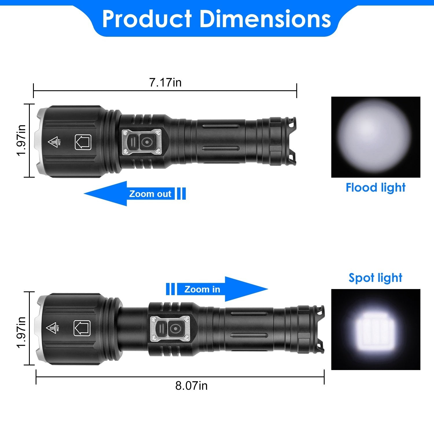 Super Bright LED Flashlight Waterproof Rechargeable Zoomable Tactical Torch Light Emergency Power Bank Support 3 Battery Types - Mountain Lakes Mall