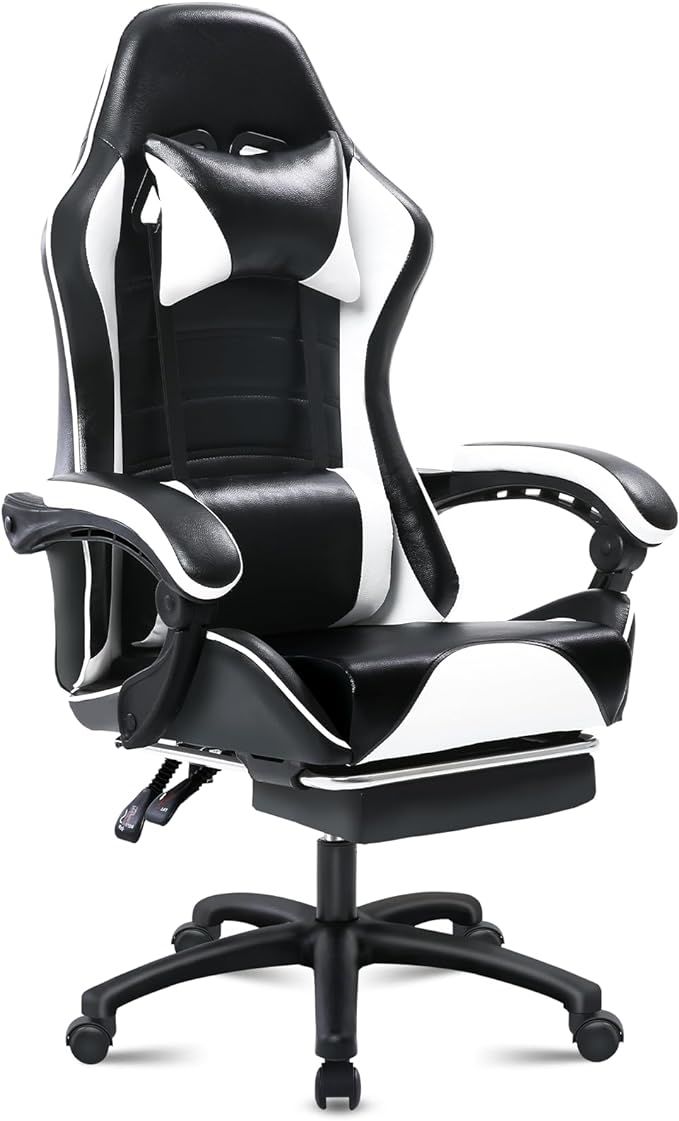 Ergonomic Gaming Chair for Adults, Comfortable Computer Chair for Heavy People, Adjustable Height Office Desk Chair with Wheels, Breathable Leather Video Game Chairs - Mountain Lakes Mall