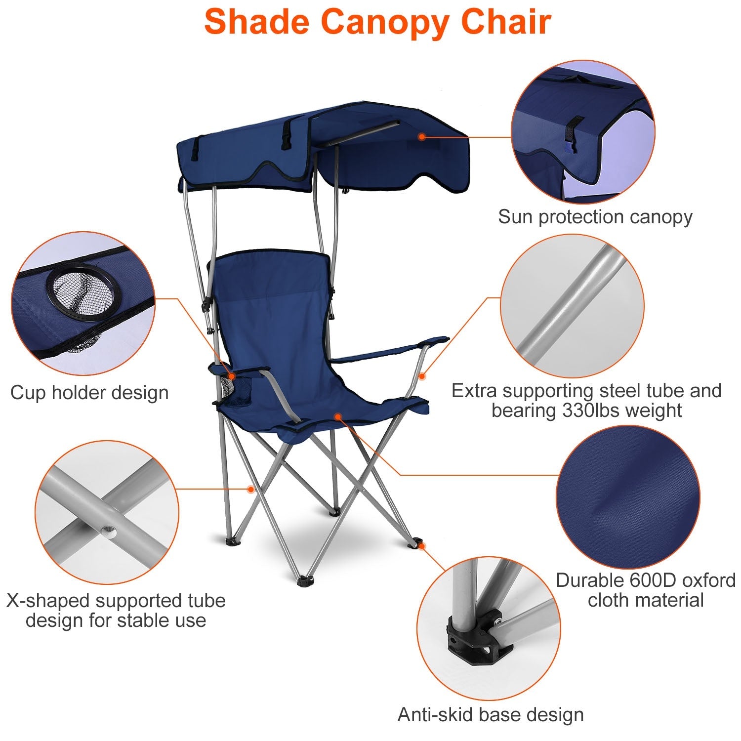 Foldable Beach Canopy Chair Sun Protection Camping Lawn Canopy Chair 330LBS Load Folding Seat - Mountain Lakes Mall