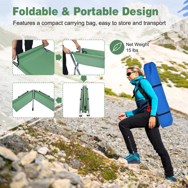 Folding Portable Camping Cot with Carrying Bag and Side Pockets - Mountain Lakes Mall