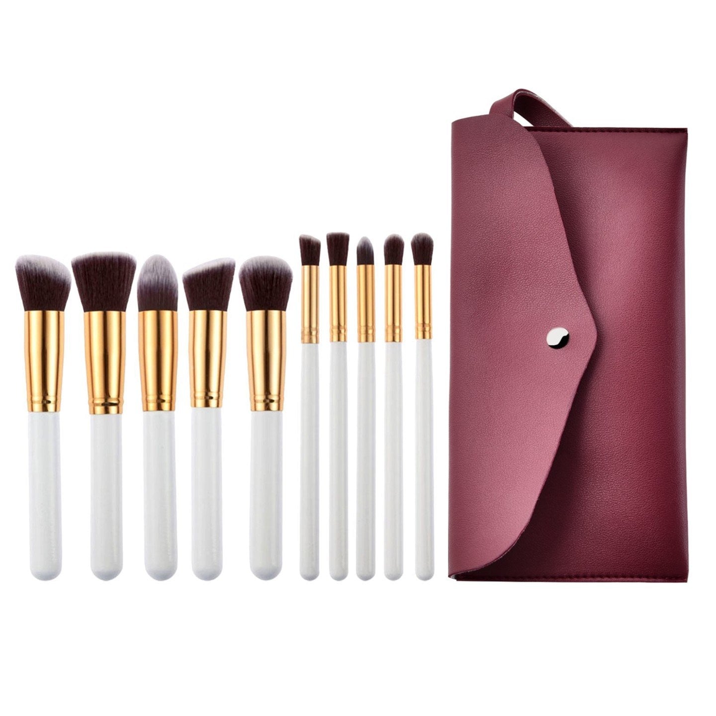 10 pcs makeup brush set  Portable fashion high-end beauty tool set (White  Golden) with bag - Mountain Lakes Mall