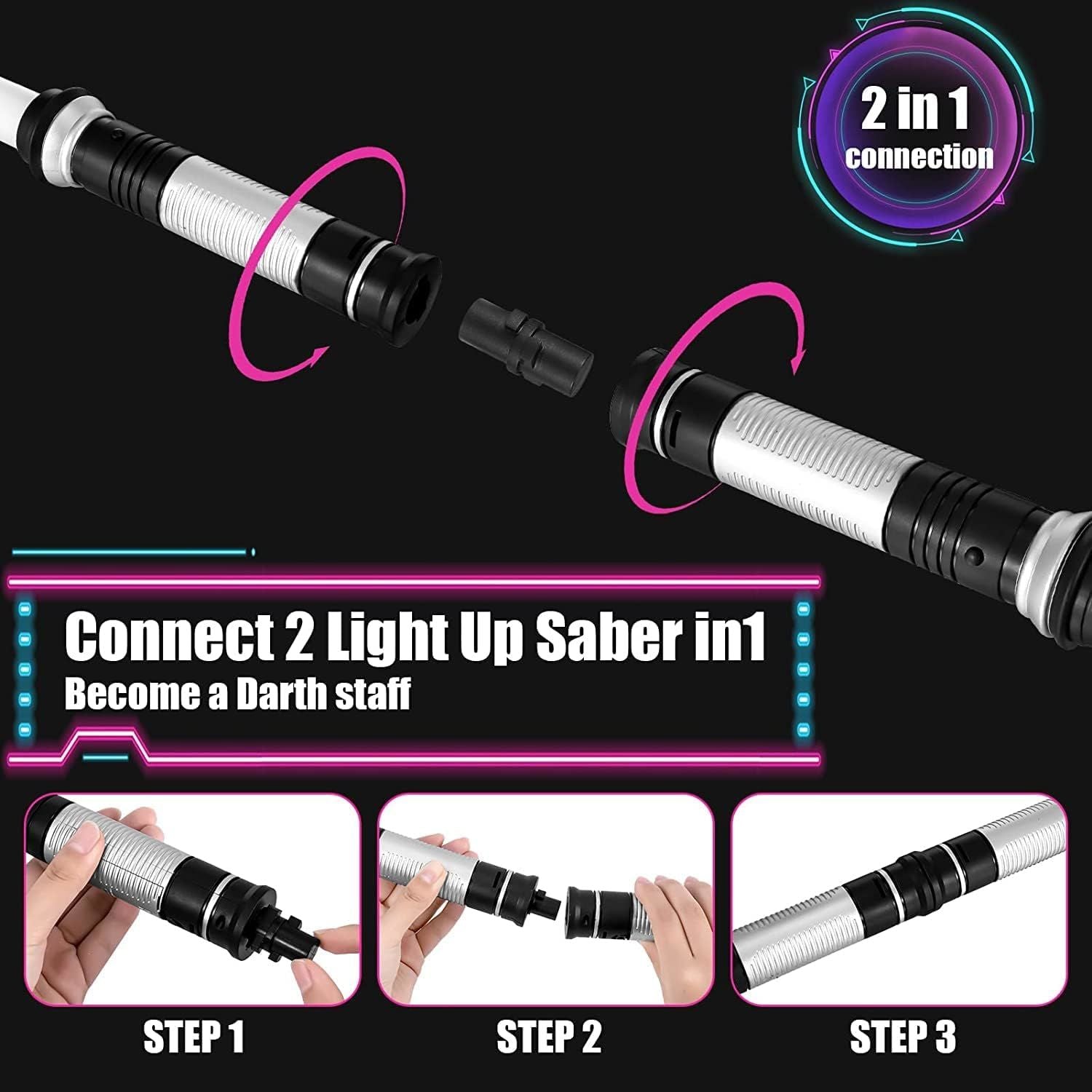 LED Light Up Saber with Sound - Retractable 7 Colors Light Saber Sword for Kids - 2 Pack - Mountain Lakes Mall