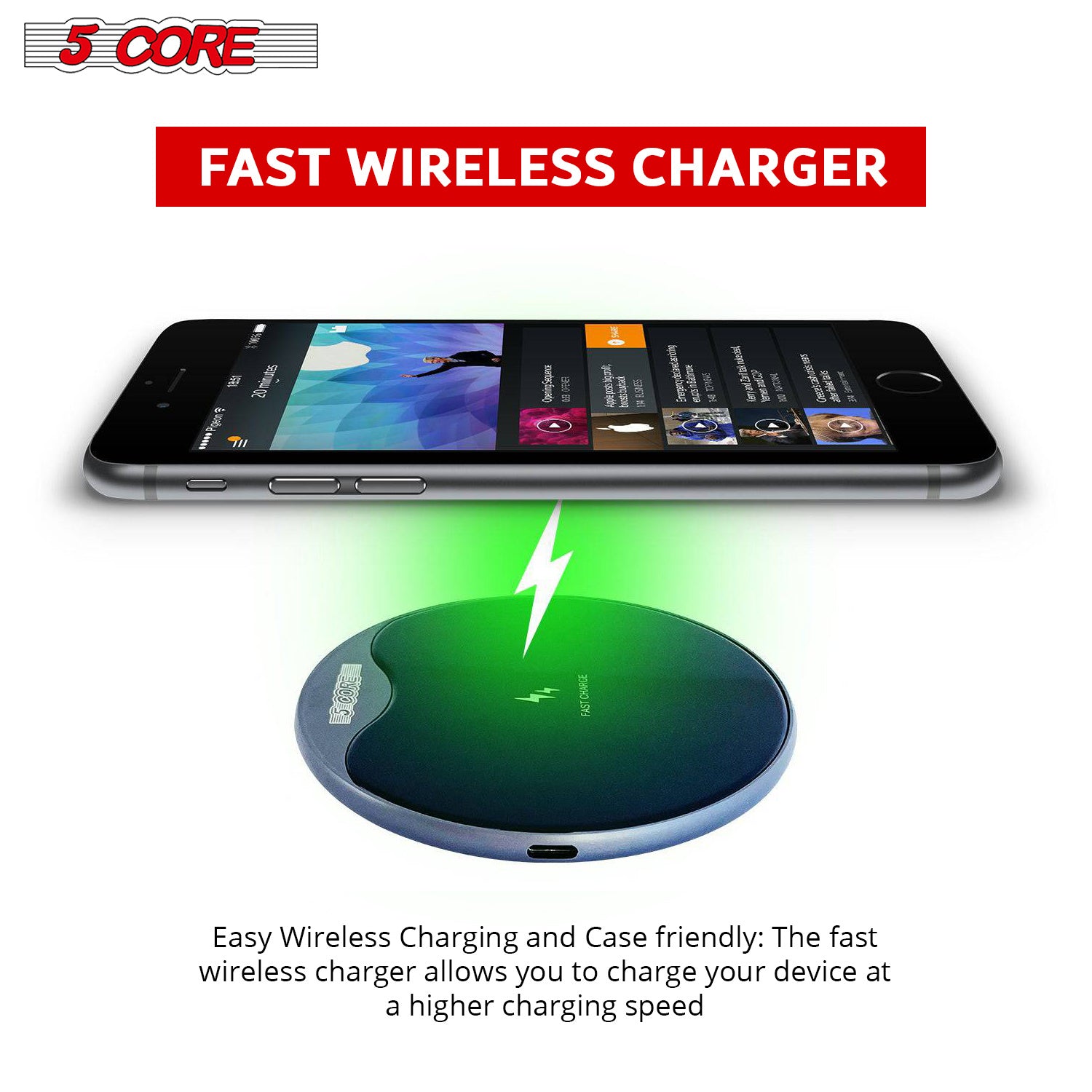 Wireless Fast Charger Pad Glass Top Qi 15W Boost charge for iPhone Samsung Slim Wire Less Charging USB-C 2020 5 Core cell phone accessories CDKW01 MG - Mountain Lakes Mall