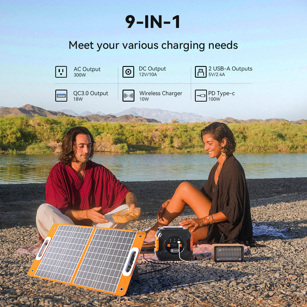 320W Portable Power Station;  Flashfish 292Wh 80000mAh Solar Generator Backup Power With LASHFISH 18V/60W Foldable Solar Panel;  Portable Solar Charger - Mountain Lakes Mall