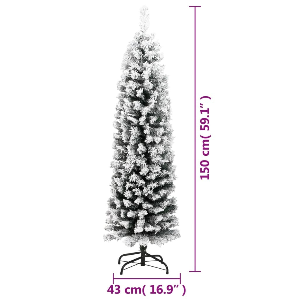 Slim Artificial Christmas Tree with Flocked Snow Green 5 ft PVC - Mountain Lakes Mall