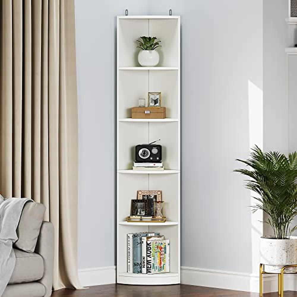 Modern 5-Tier Corner Shelf 70.8" Tall Free Standing Bookshelf Display Bookcase and Bookshelves Office Living Room Library Study - Mountain Lakes Mall