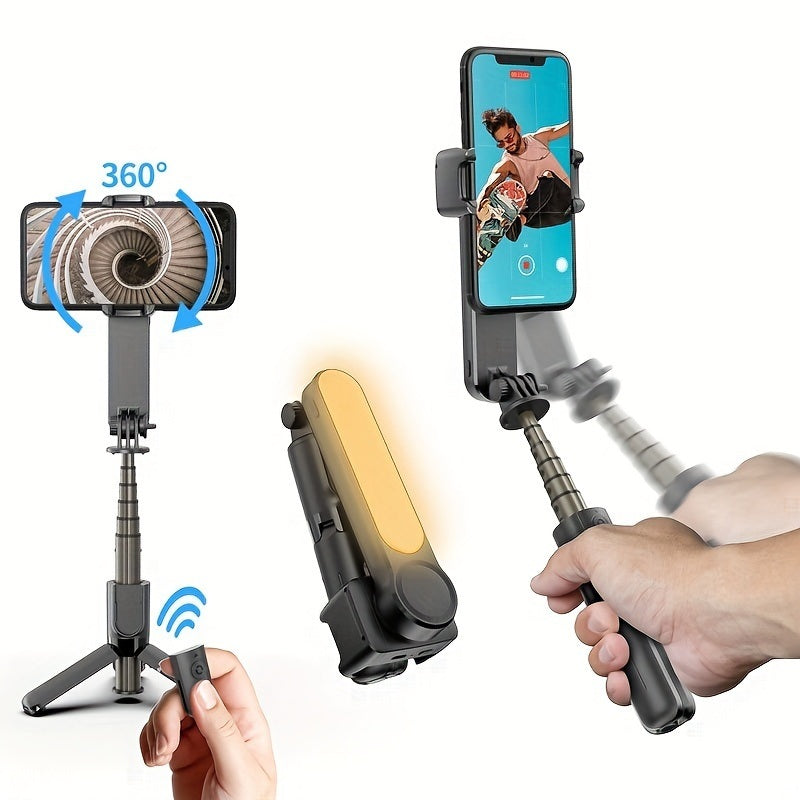 Selfie Stick Gimbal Stabilizer,  360° Rotation Tripod with Wireless Remote, Portable Phone Holder, Auto Balance 1-Axis Gimbal for Smartphones Tiktok Vlog Youtuber Live Video Record - Mountain Lakes Mall