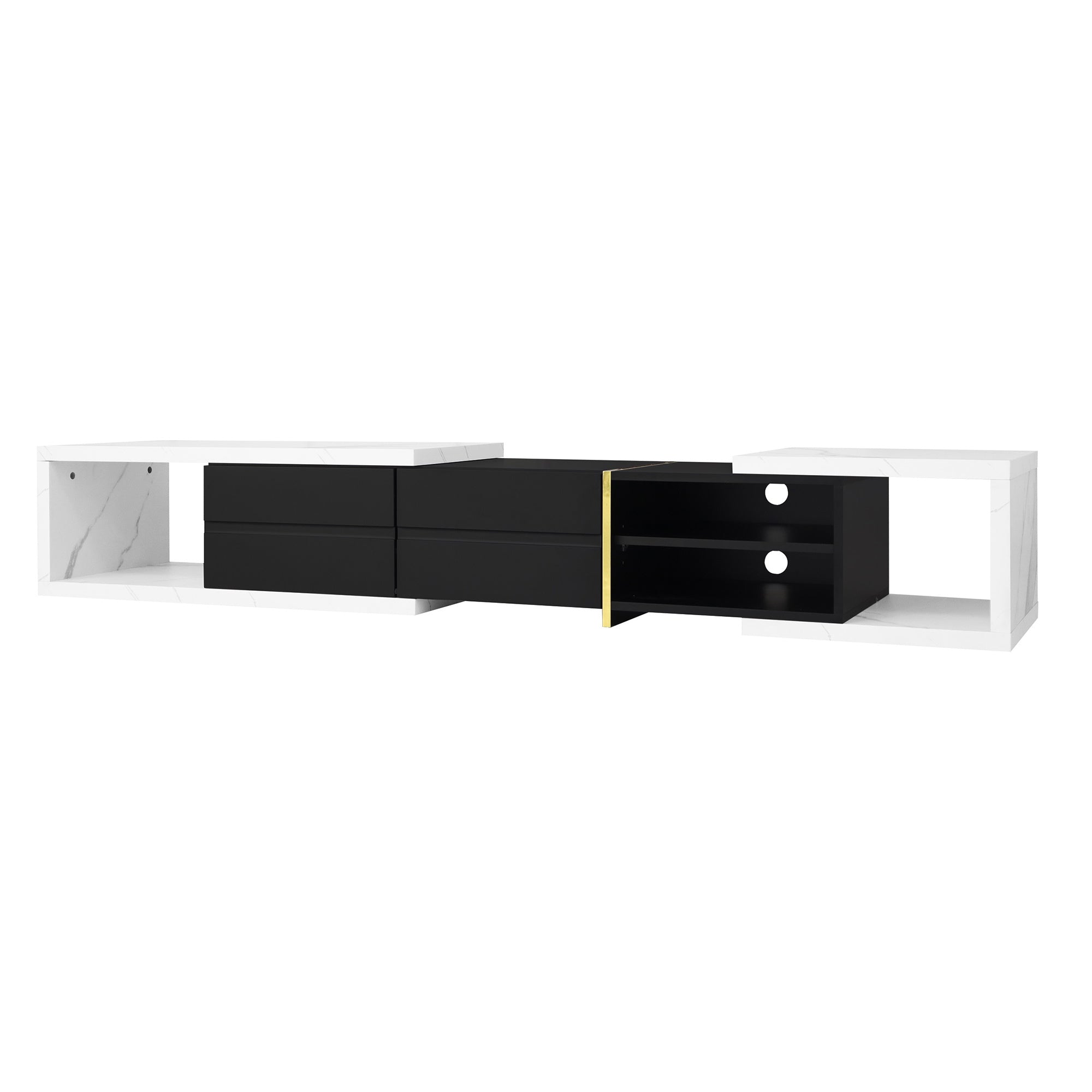 U-Can 51''-98.4'' Modern Extendable TV Stand for TVs up to 90 Inches, Entertainment Center Media Console Corner Console with 2 Drawers and 4 Shelves for Living room, White & Black - Mountain Lakes Mall