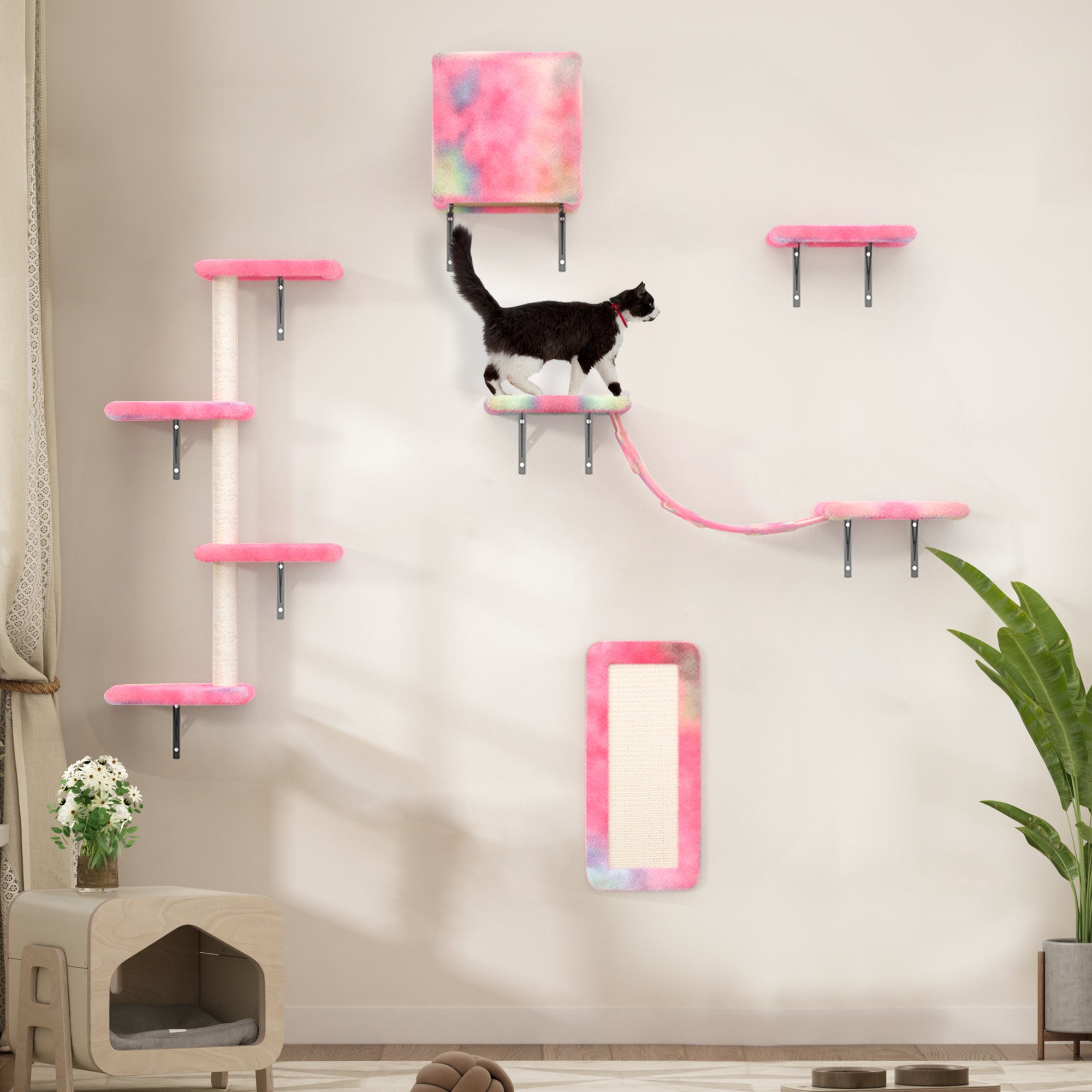 Wall-mounted Cat Tree, 5 Pcs Cat Tower for Kittens, Colorful - Mountain Lakes Mall