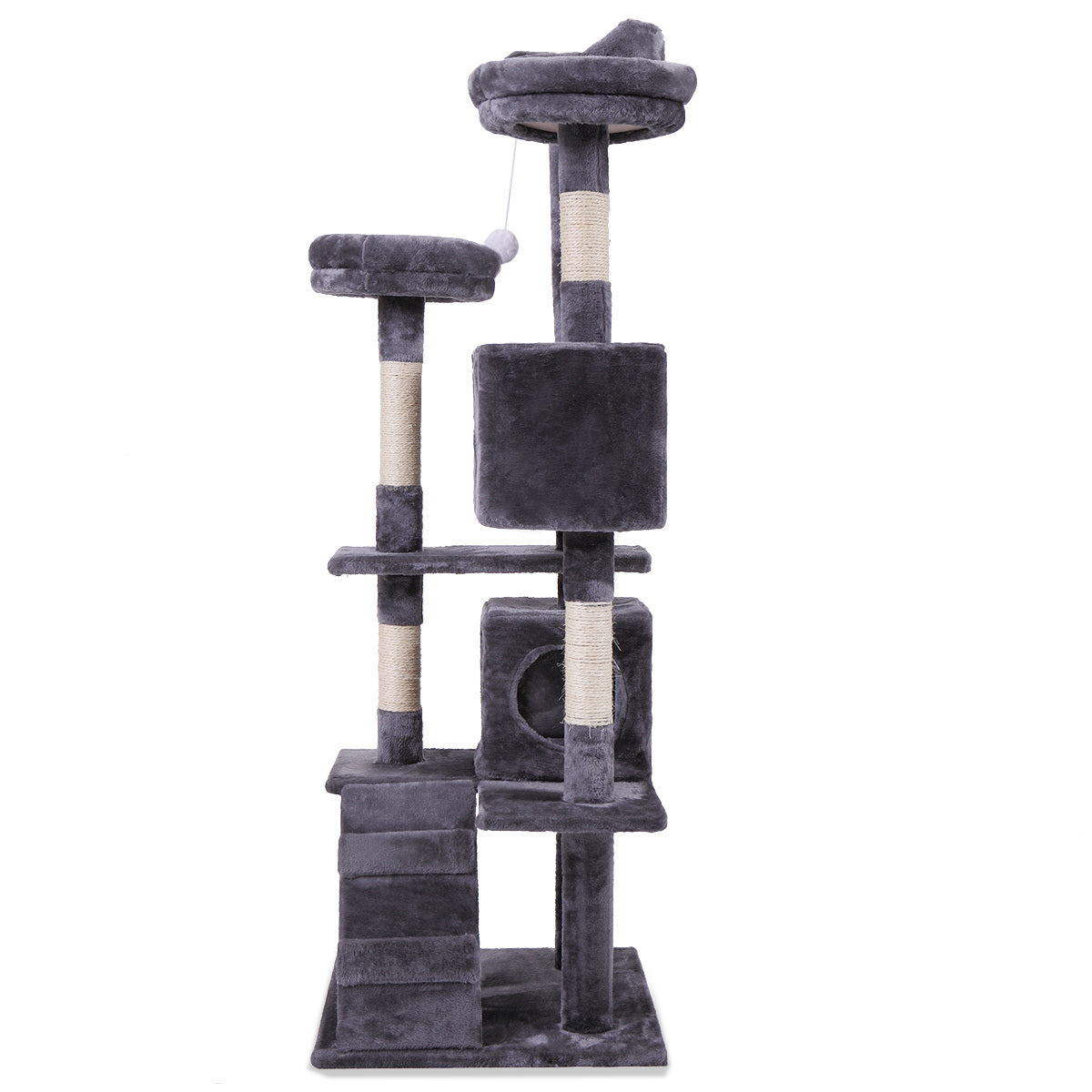 Cat Tree Cat Tower with Scratching Ball, Plush Cushion, Ladder and Condos for Indoor Cats, Gray XH - Mountain Lakes Mall