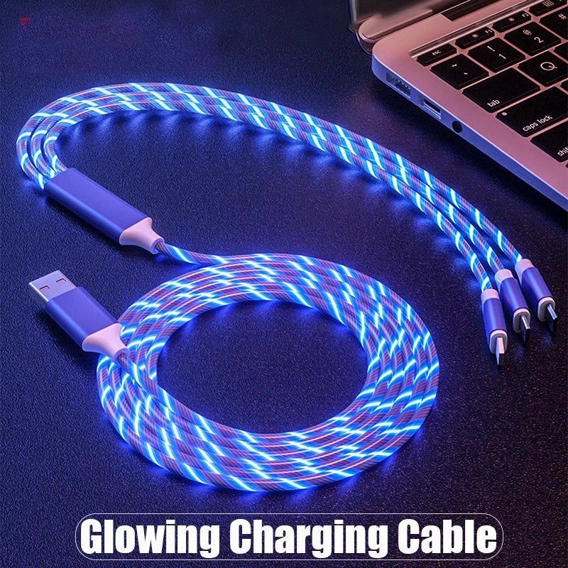 Glowing Cable LED light Micro USB Type C Cable 3A Fast Charging For Samsung iPhone Xiaomi Phone Flowing Streamer USB C Data Cord - Mountain Lakes Mall