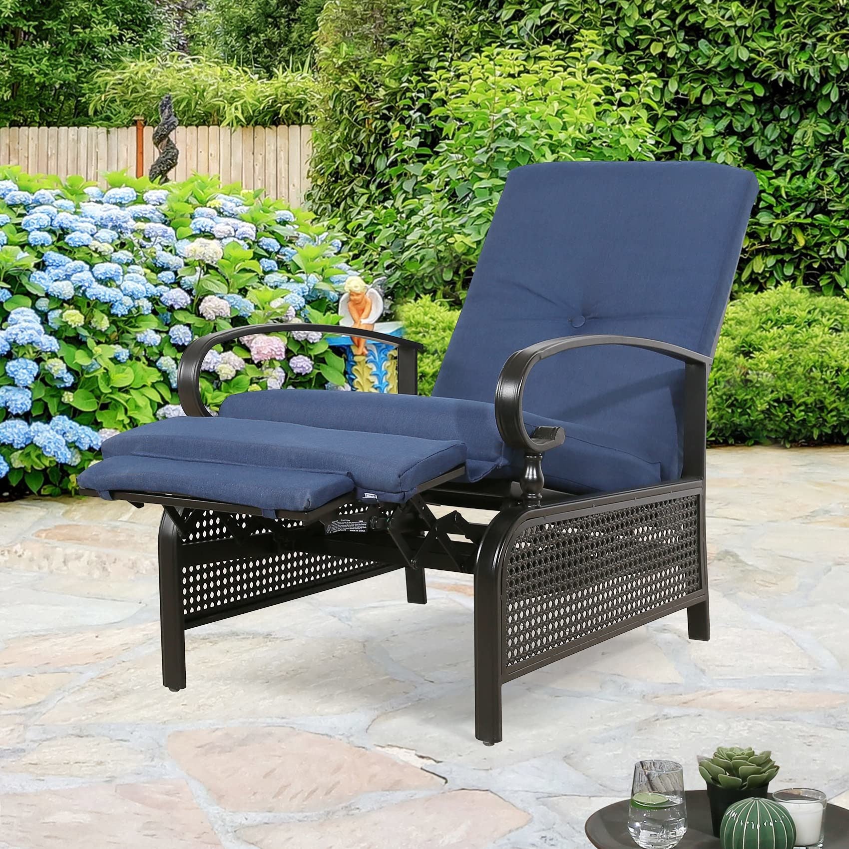 Outdoor Recliner Adjustable Patio Reclining Lounge Chair with Olefin Cushion - Mountain Lakes Mall