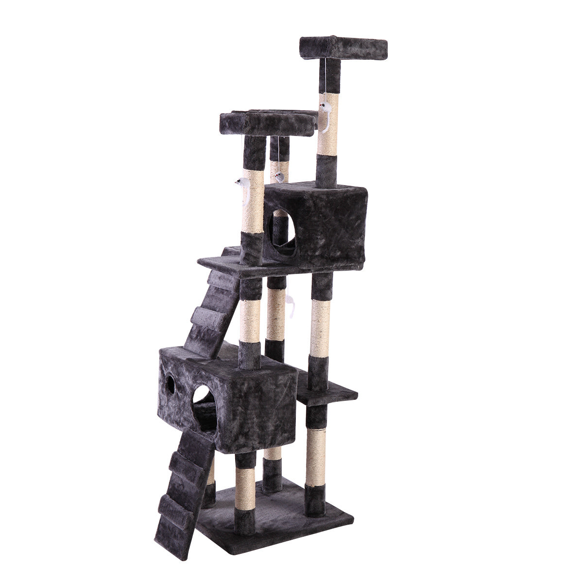 67'' Multi-Level Cat Tree Tower, Kitten Condo House with Scratching Posts, Kitty Play Activity Center, Gray XH - Mountain Lakes Mall