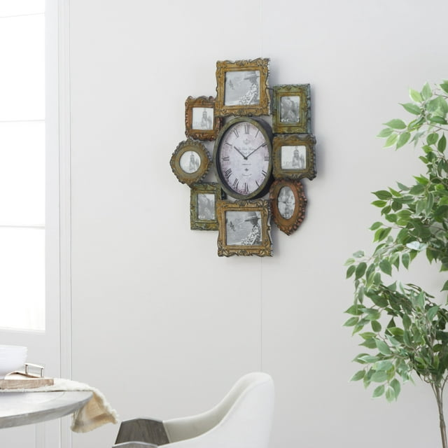 DecMode 2" Green Metal 8 Photo Opening Wall Clock - Mountain Lakes Mall