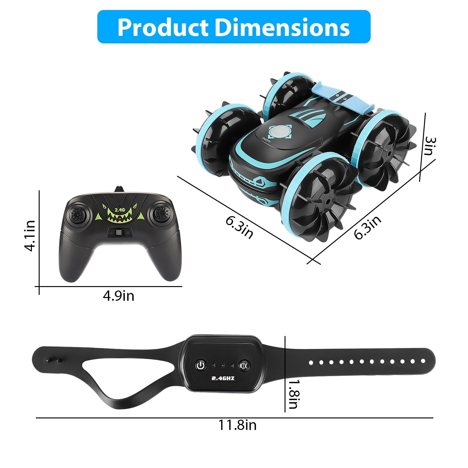 2 In 1Amphibious RC Car Toy 2.4GHz 4WD Double Sided 360° Rotating Waterproof RC Stunt Car - Mountain Lakes Mall