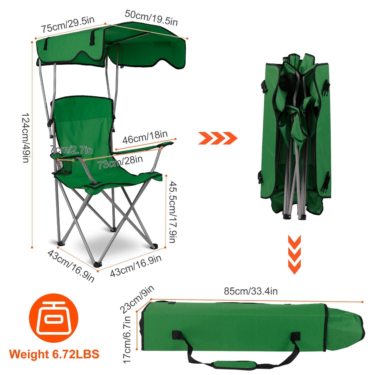 Foldable Beach Canopy Chair Sun Protection Camping Lawn Canopy Chair 330LBS Load Folding Seat - Mountain Lakes Mall