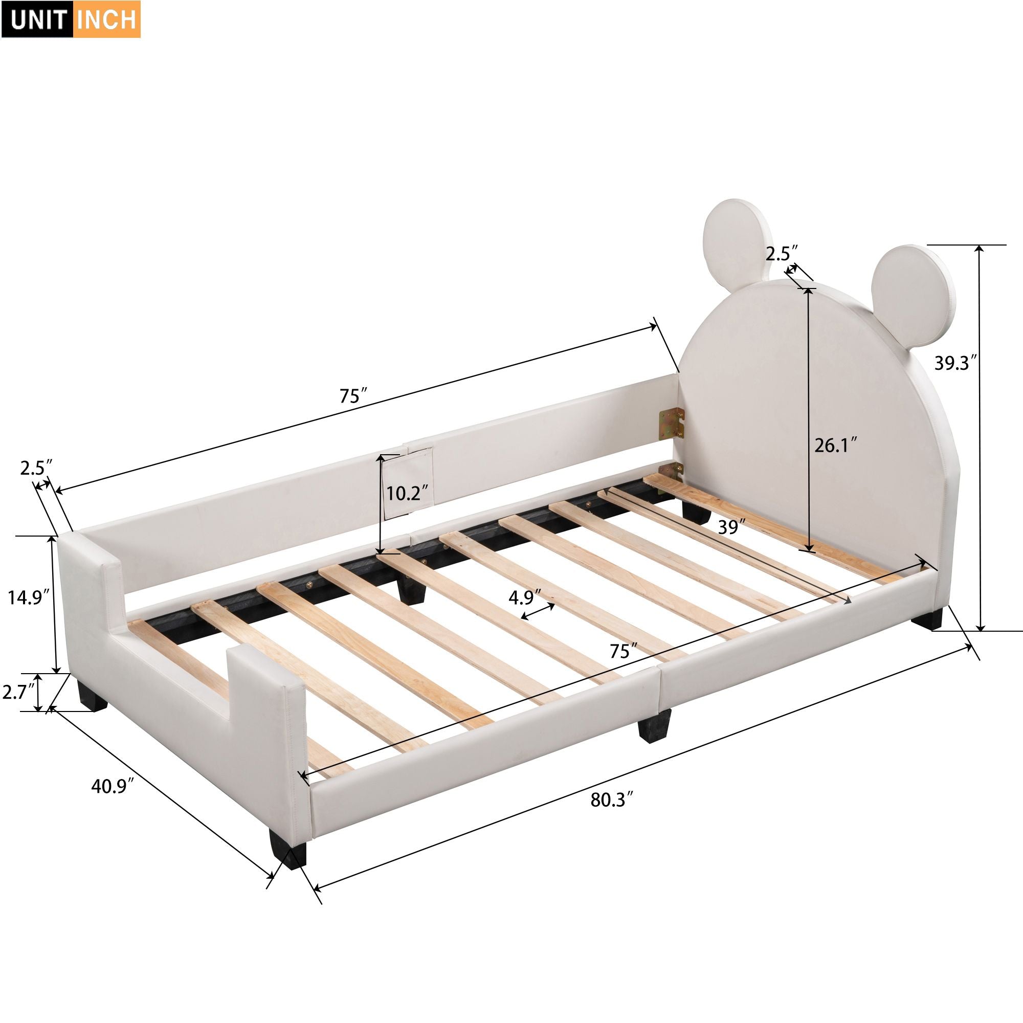 Twin Size Upholstered Daybed with Carton Ears Shaped Headboard, White