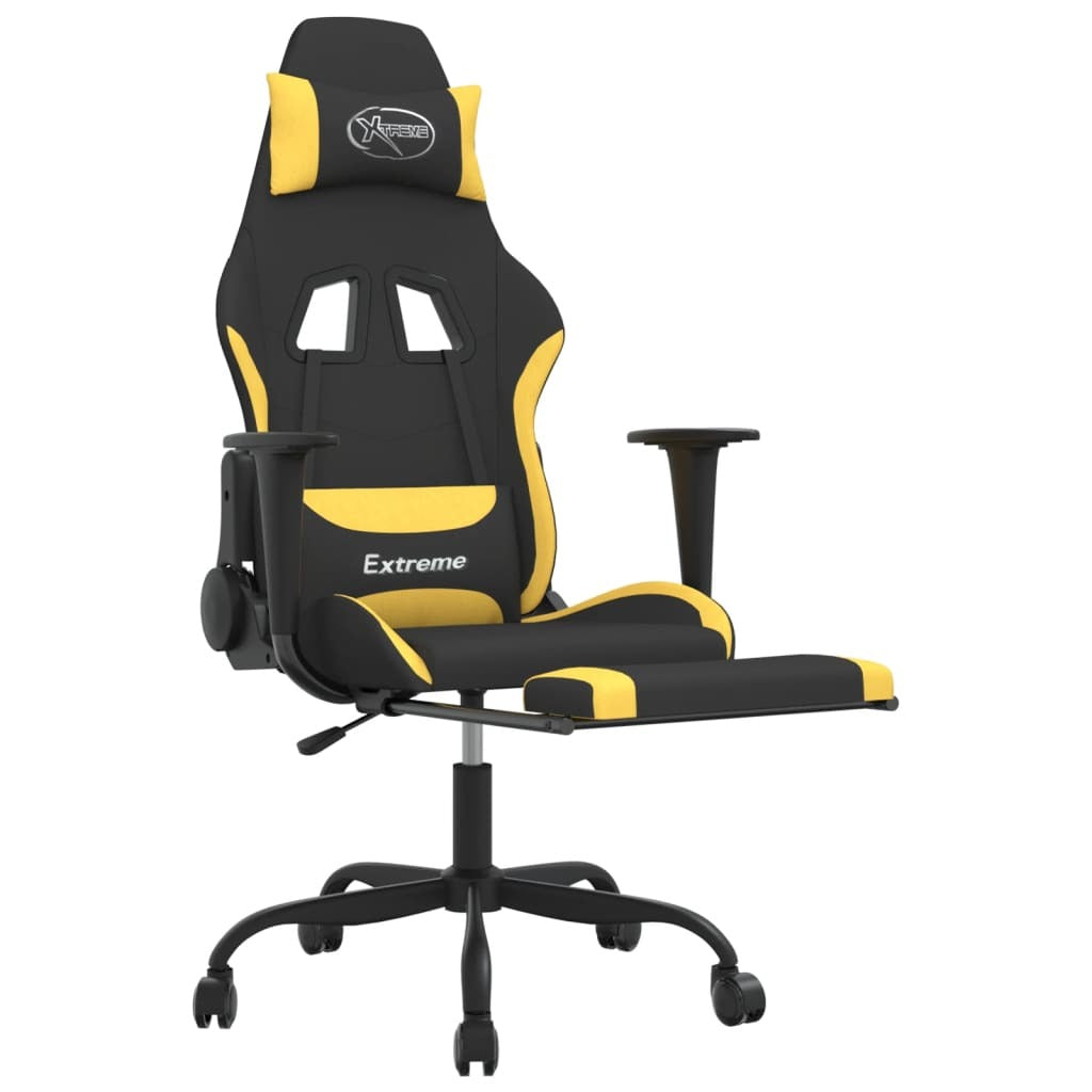 Massage Gaming Chair with Footrest Black and Yellow Fabric - Mountain Lakes Mall