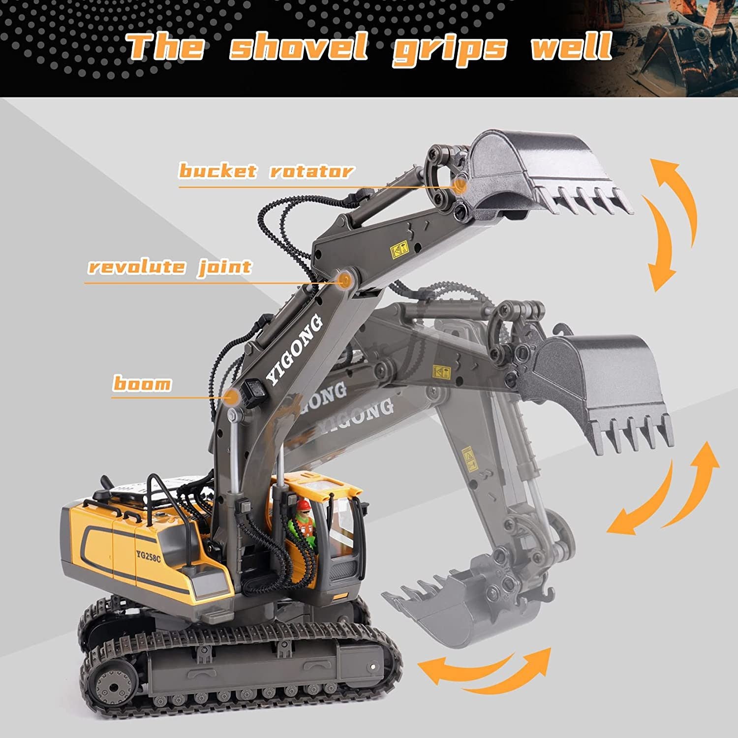 Remote Control Excavator Toy RC Construction Engineering Vehicles with Light Music - Mountain Lakes Mall